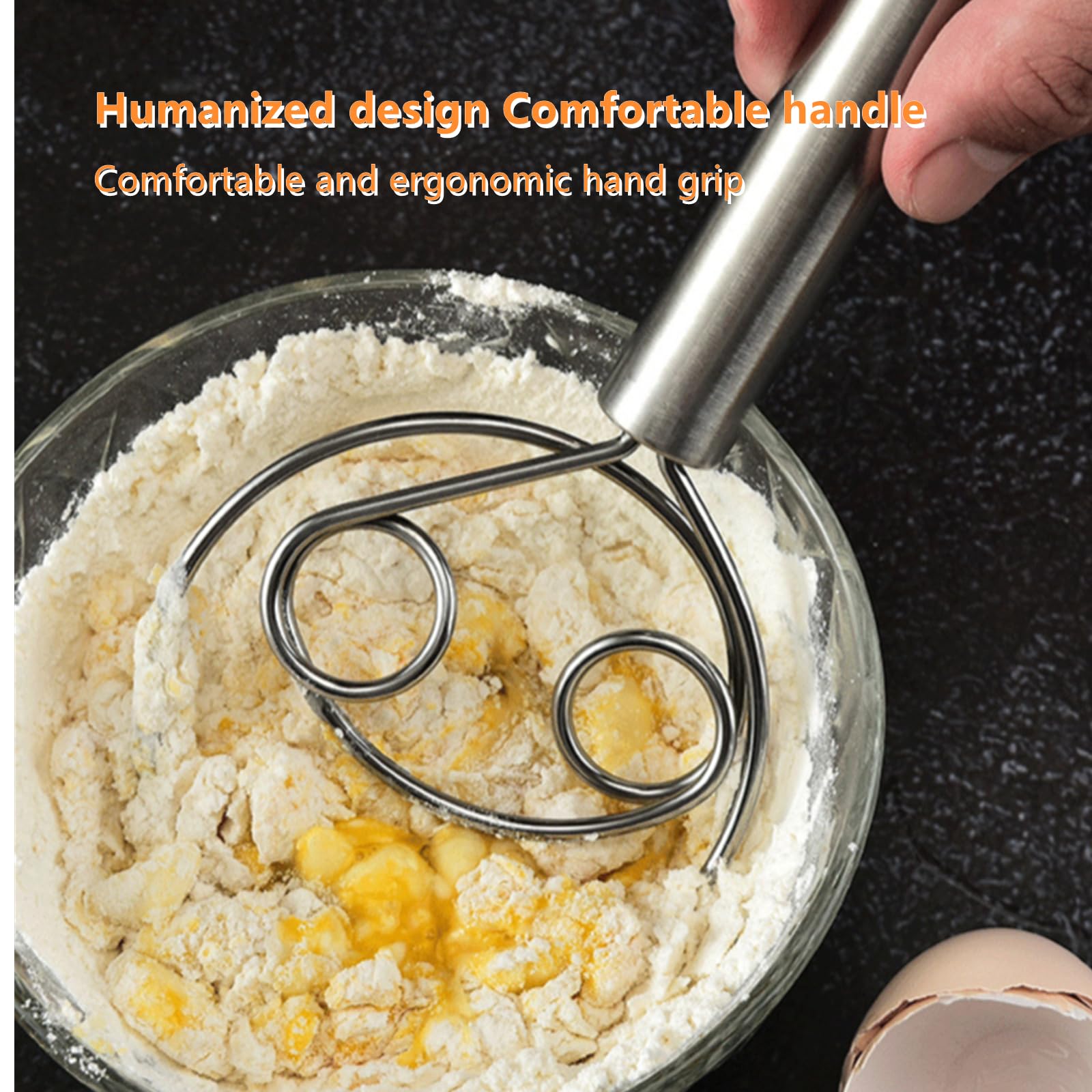 2 Pack Stainless Steel Dough Whisk Set - Dutch Style Pastry Blender & Bread Mixer for Baking Cookies, Cakes, Pizza Dough - Perfect for Home Bakers & Professional Kitchens (Silver)