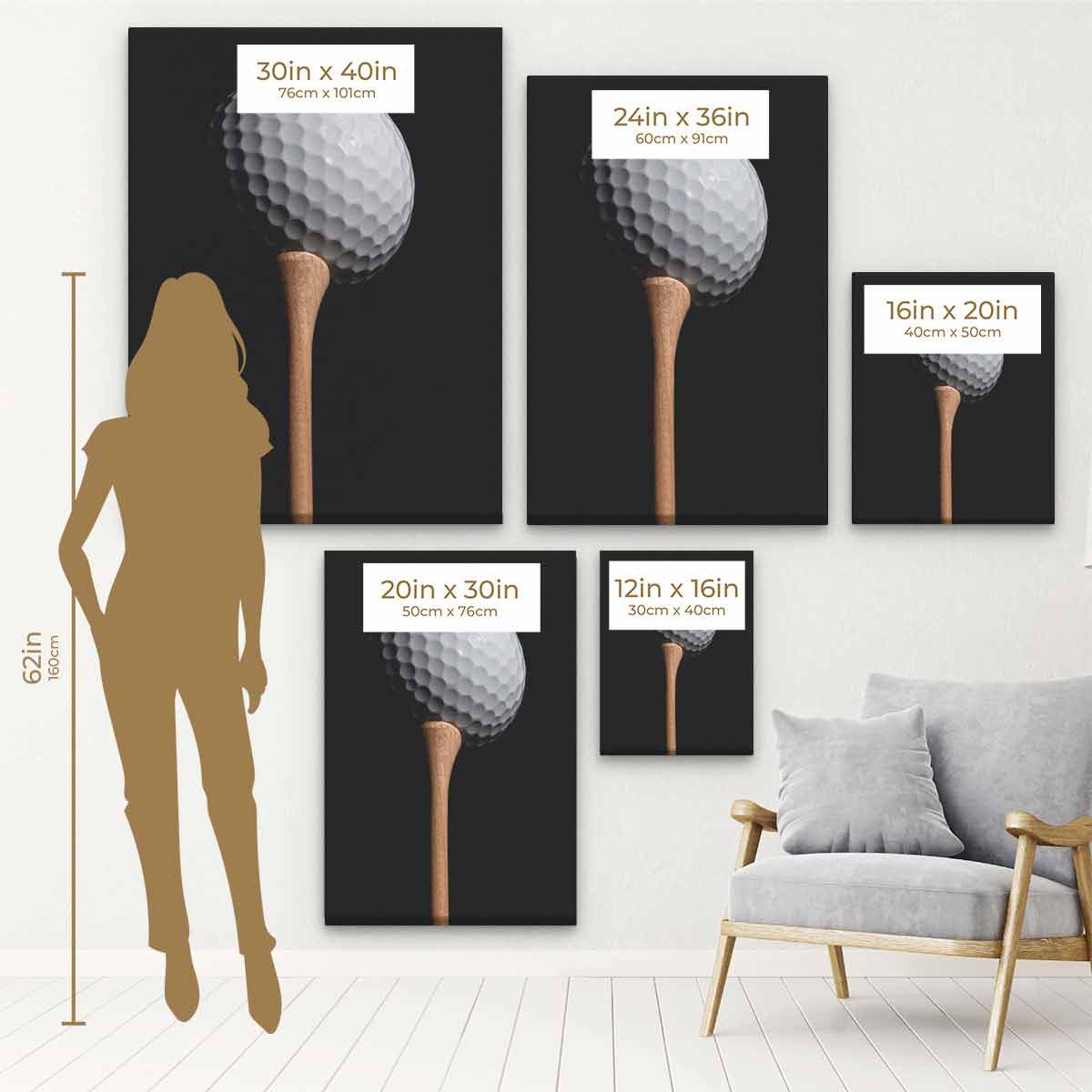 Black Golf Wall Art Canvas Print - Modern Sports Decor for Home, Office & Man Cave - Perfect Gift for Golf Lovers