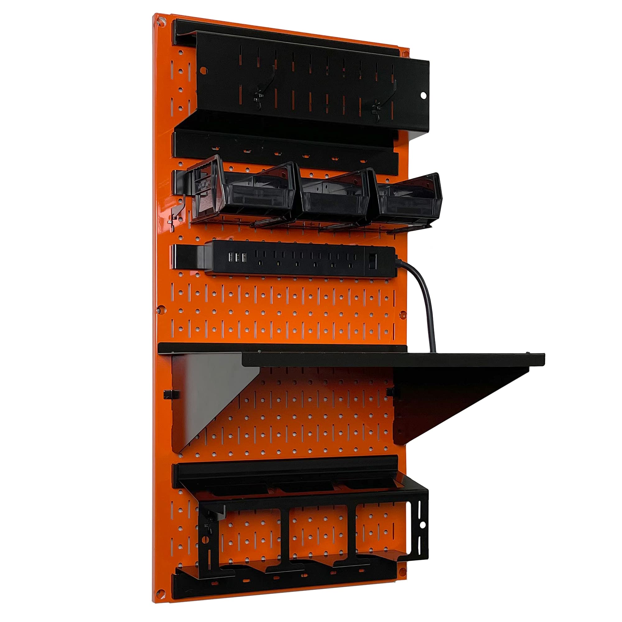 Wall Control Power Tool Storage Organizer Kit - 16”x32” Metal Pegboard with Drill Holder & Charging Station | Heavy-Duty Workshop Organization System for Garage & DIY Projects (Orange)