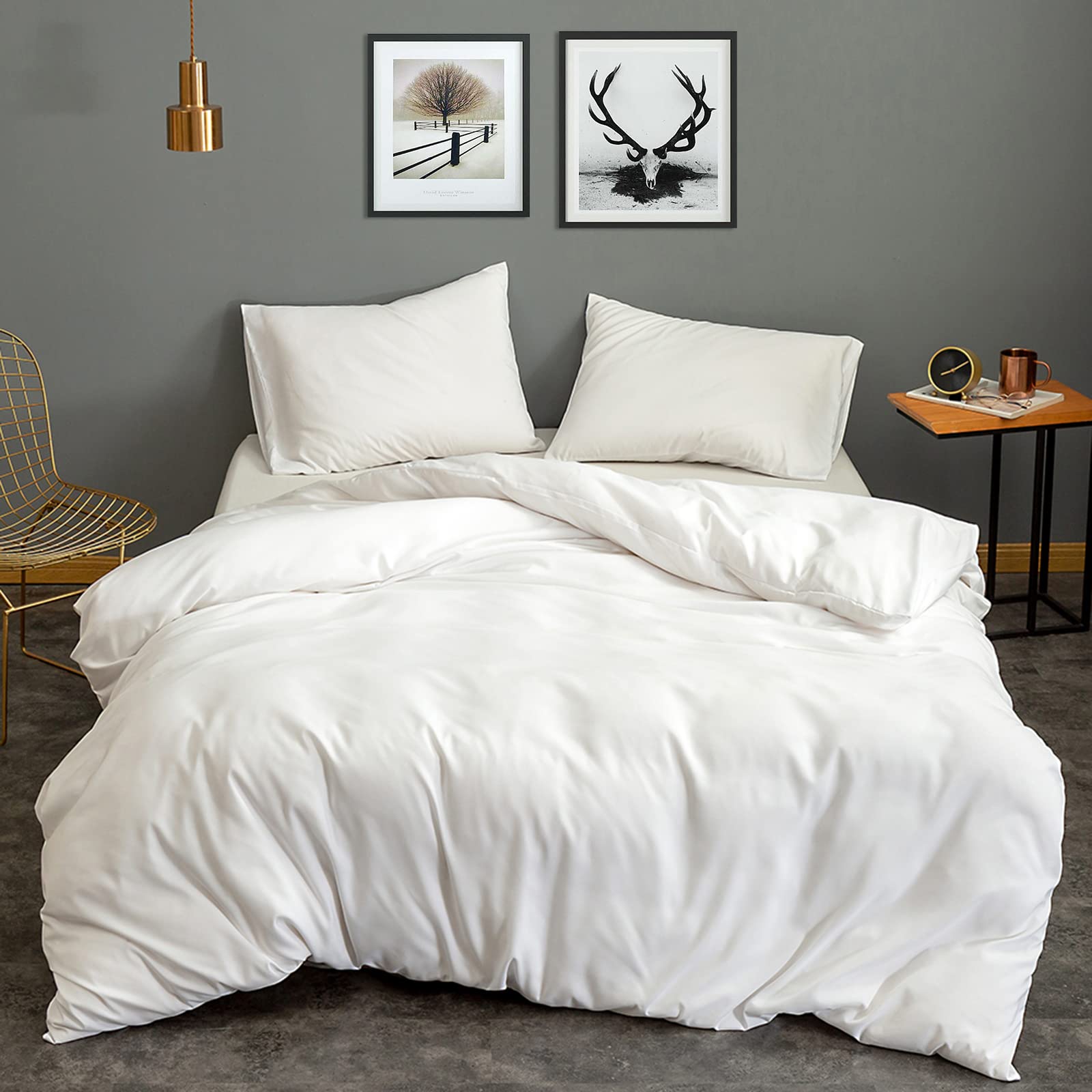 Hiverson 3-Piece Duvet Cover Set with Zipper Closure - 100% Ultra Soft Skin-Friendly Washed Microfiber Comforter Cover & Pillowcases (Blue, Twin 66x90) - Perfect for Bedroom, Guest Room & Dormitory Comfort