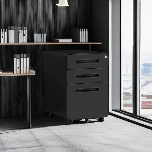 MIIIKO 3-Drawer Rolling File Cabinet with Lock - Under Desk Mobile Storage for Home Office, Black Small Filing Cabinet with Anti-Tilt Wheels, Fits A4/Letter/Legal Hanging Files | Perfect for Organizing Documents, Bills, and Office Supplies in Compact Spaces