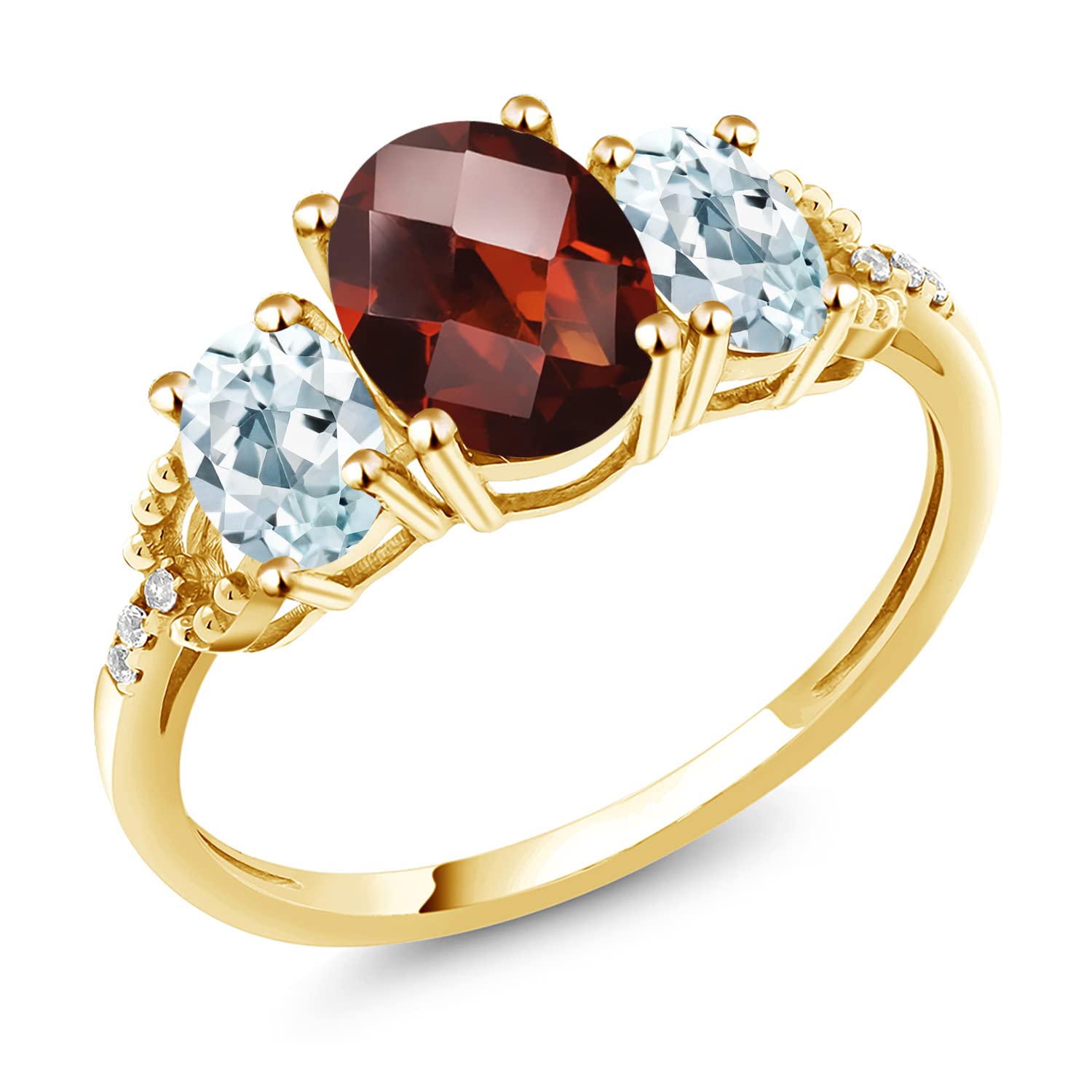 2.58 Ct Oval Red Garnet & Sky Blue Aquamarine Checkerboard Ring in 10K Yellow Gold | Gemstone Jewelry for Women | Perfect for Engagement, Anniversary & Special Occasions