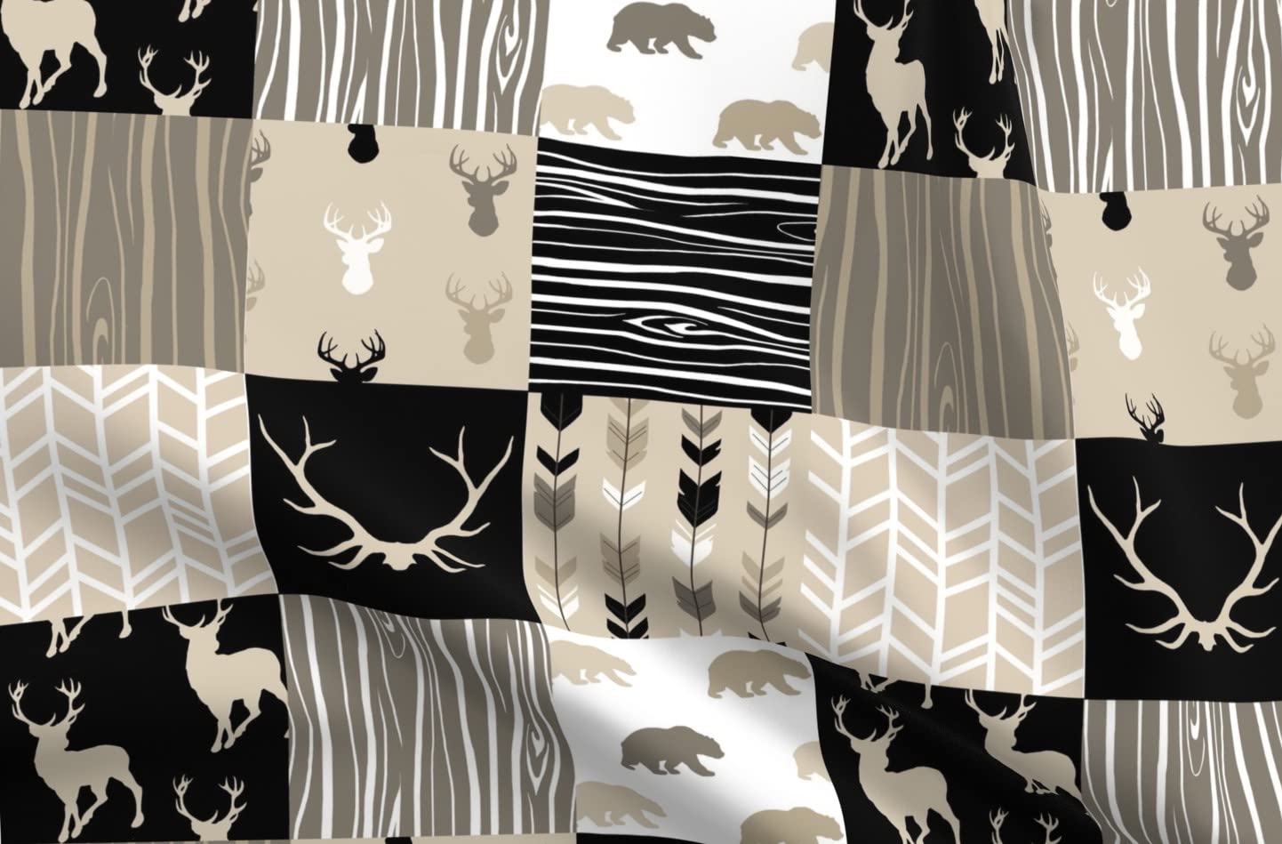 Premium Spoonflower Fabric - Midnight Woodland Neutrals Black Tan Brown Elk Arrows Printed Soft Minky Fabric by The Yard for Sewing Baby Blankets, Quilt Backing, Plush Toys & Home Decor - Cozy Nursery & Bedroom Essentials