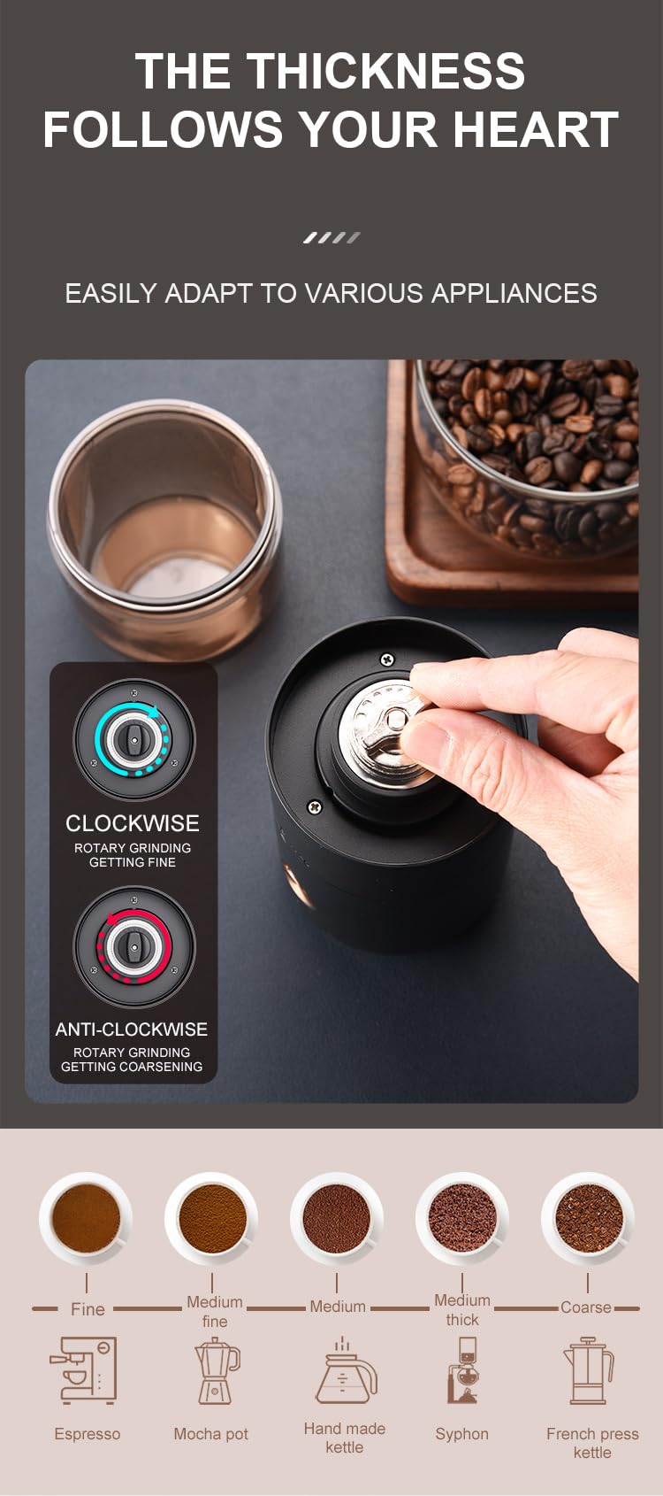 Portable Electric Coffee Grinder with Adjustable Settings - 35G Capacity, 1500mAh Rechargeable Battery, Conical Stainless Steel Burr for Espresso & Manual Brew - Perfect for Travel, Camping & Home Use