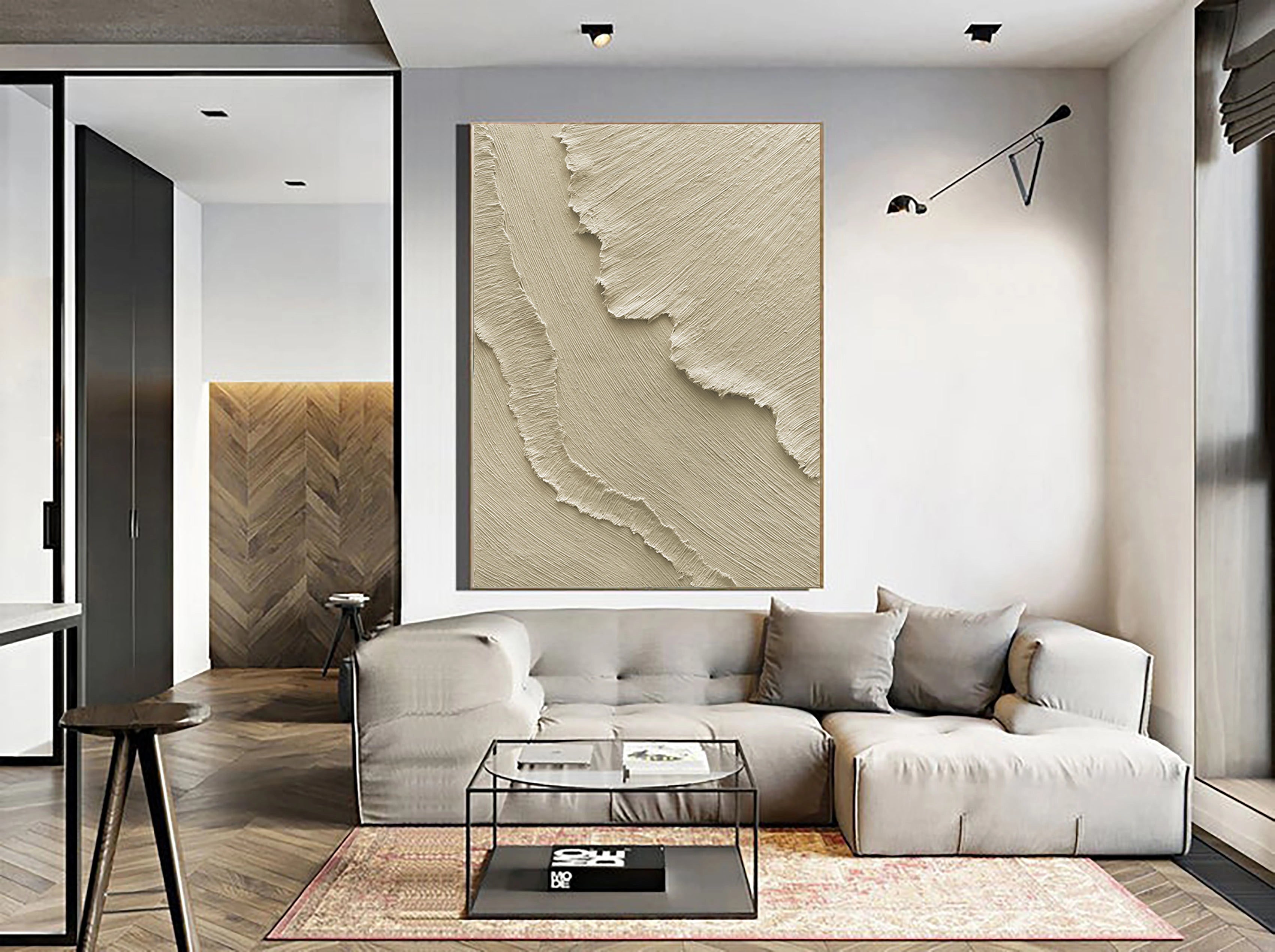 Minimalist Beige Textured Wall Art - Modern Abstract Canvas Painting for Living Room, Bedroom & Office Decor #MM034