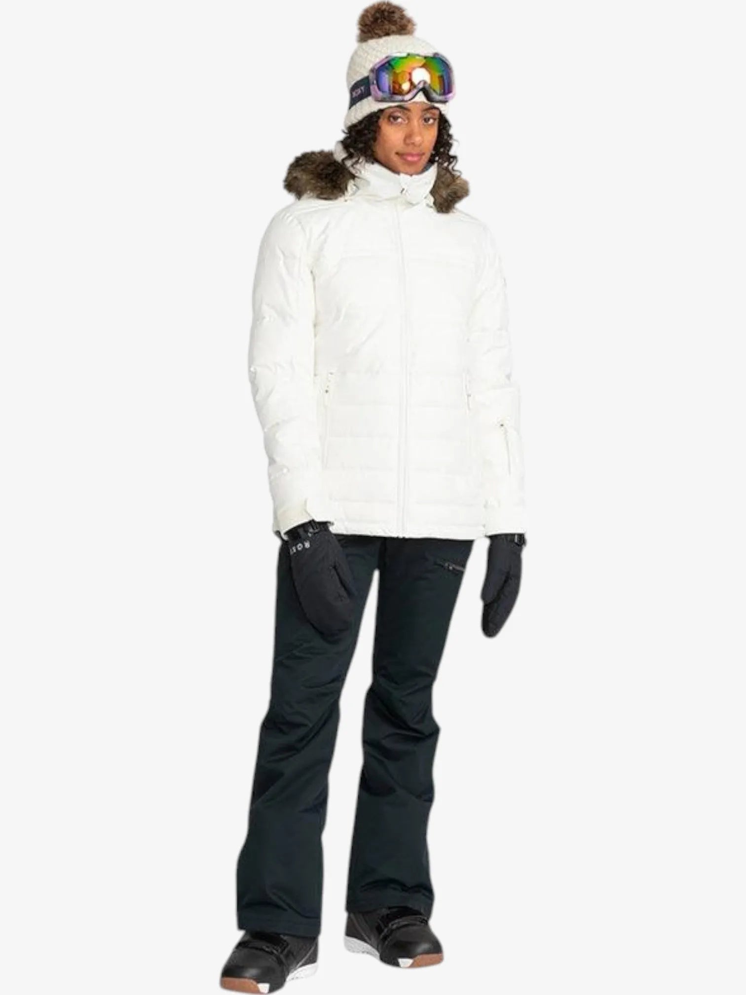 ROXY Snow Quinn White Winter Jacket - Waterproof & Warm Snowboard Coat for Women | Perfect for Skiing, Snowboarding & Outdoor Winter Adventures