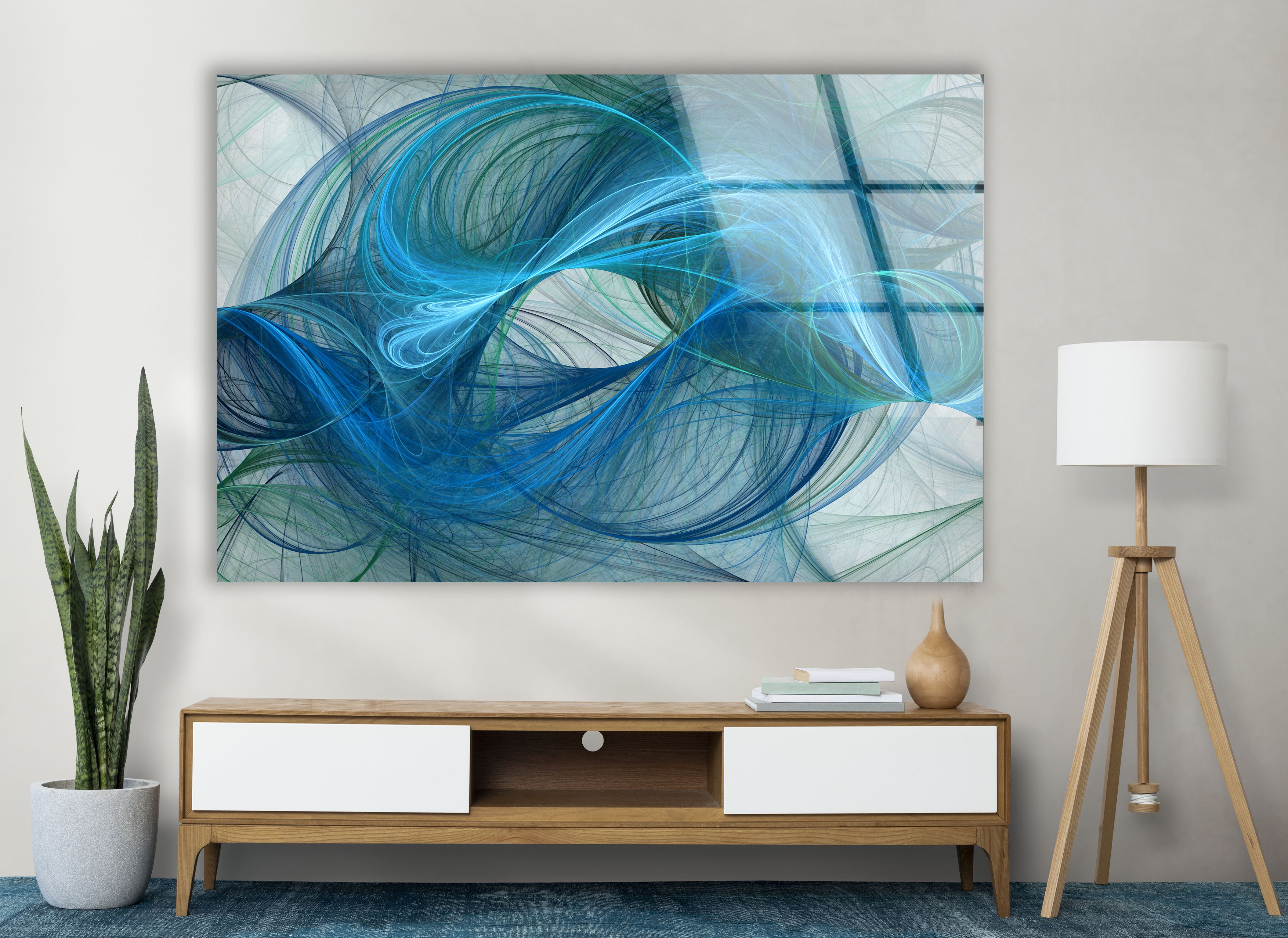 Blue Energy Abstract Wall Art - Fluid Motion Glass Print for Modern Home & Office Decor | Stunning Contemporary Wall Decor for Living Room, Bedroom & Workspace