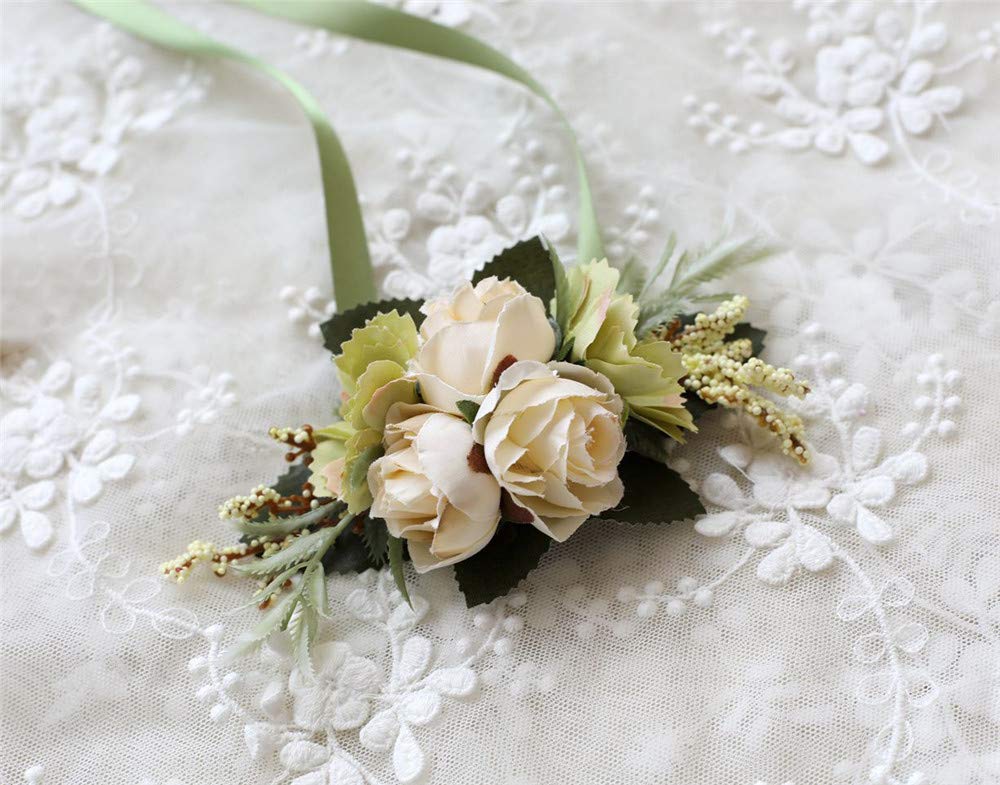 Artificial Rose Corsage and Boutonniere Set - Beige Wedding Flowers for Prom, Party & Suit Decoration - Perfect for Bridal Bouquets, Homecoming Dances and Formal Events