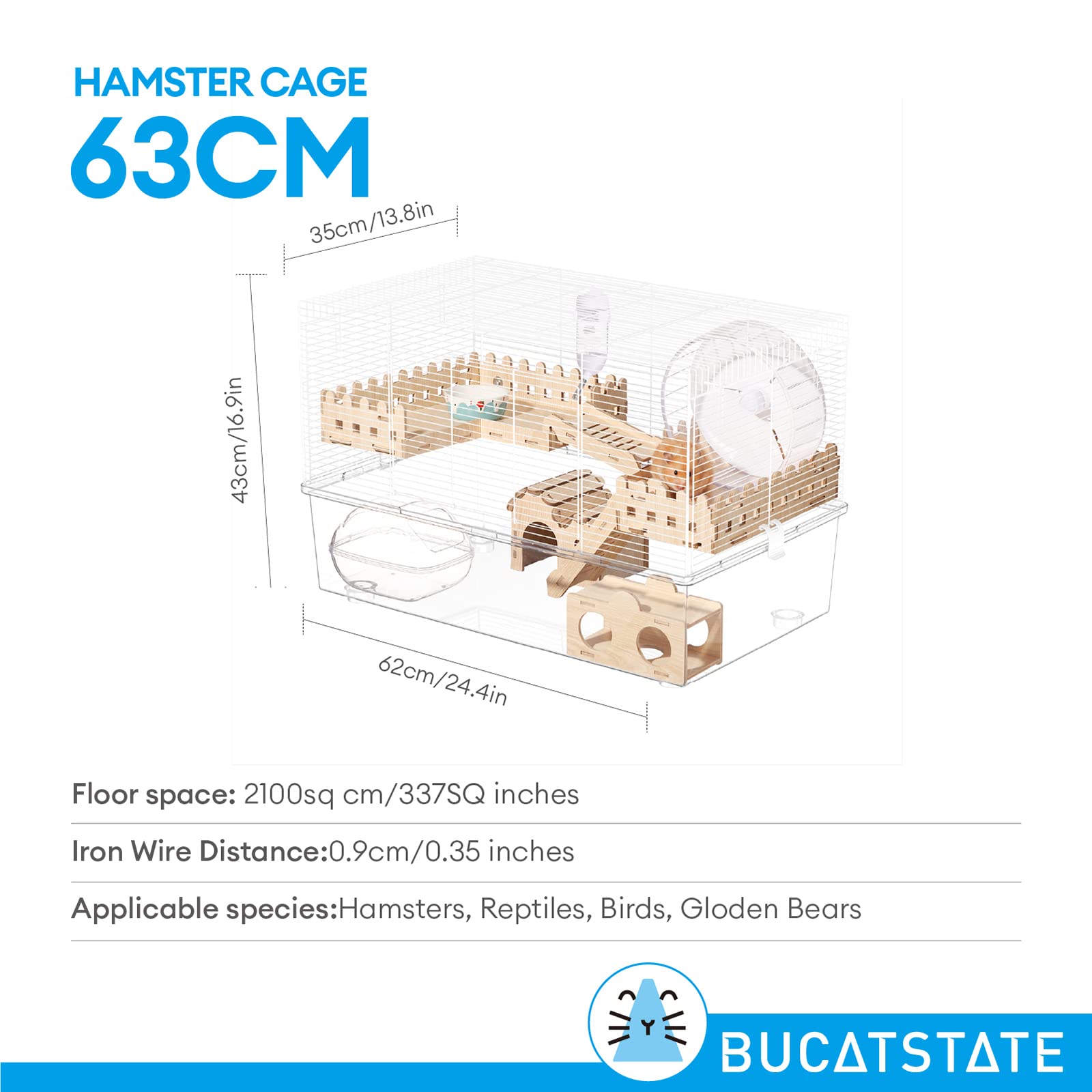 BUCATSTATE Large Hamster Cage with Accessories - 24.4