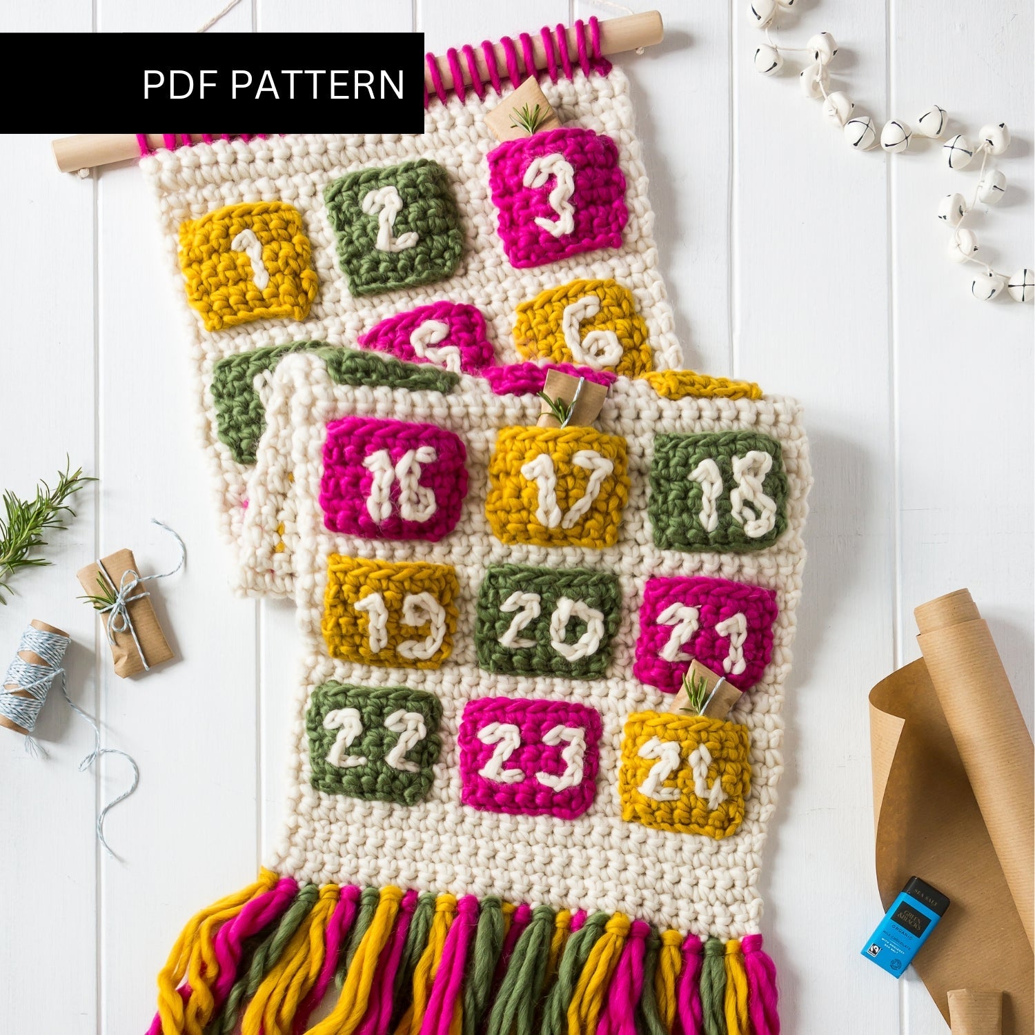 Christmas Crochet PDF Pattern - DIY Advent Calendar for Holiday Decorations & Handmade Gifts | Perfect for Home, Party & Festive Crafts