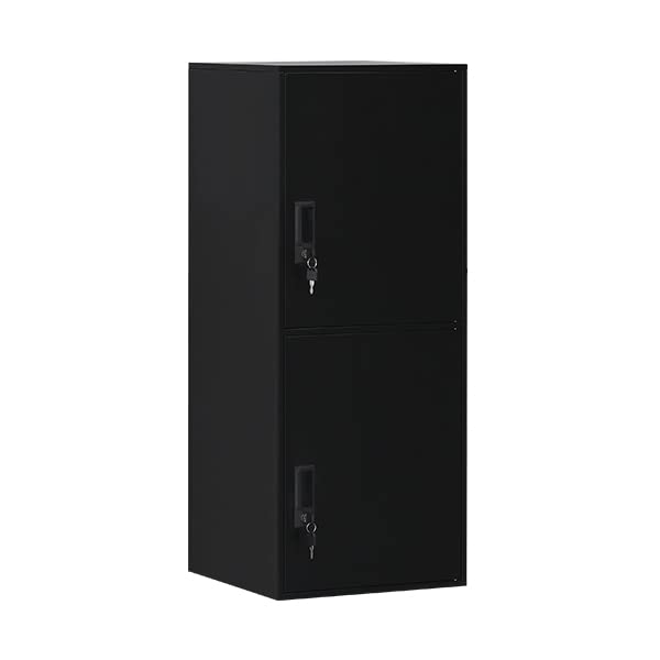 2 Door Vertical Stackable Metal Storage Cabinet with Lock & Anti-Tip Device - Secure Organizer for Office, Home, Gym, School, Employee & Kids (Black) - Perfect for Storing Files, Supplies & Personal Belongings Safely