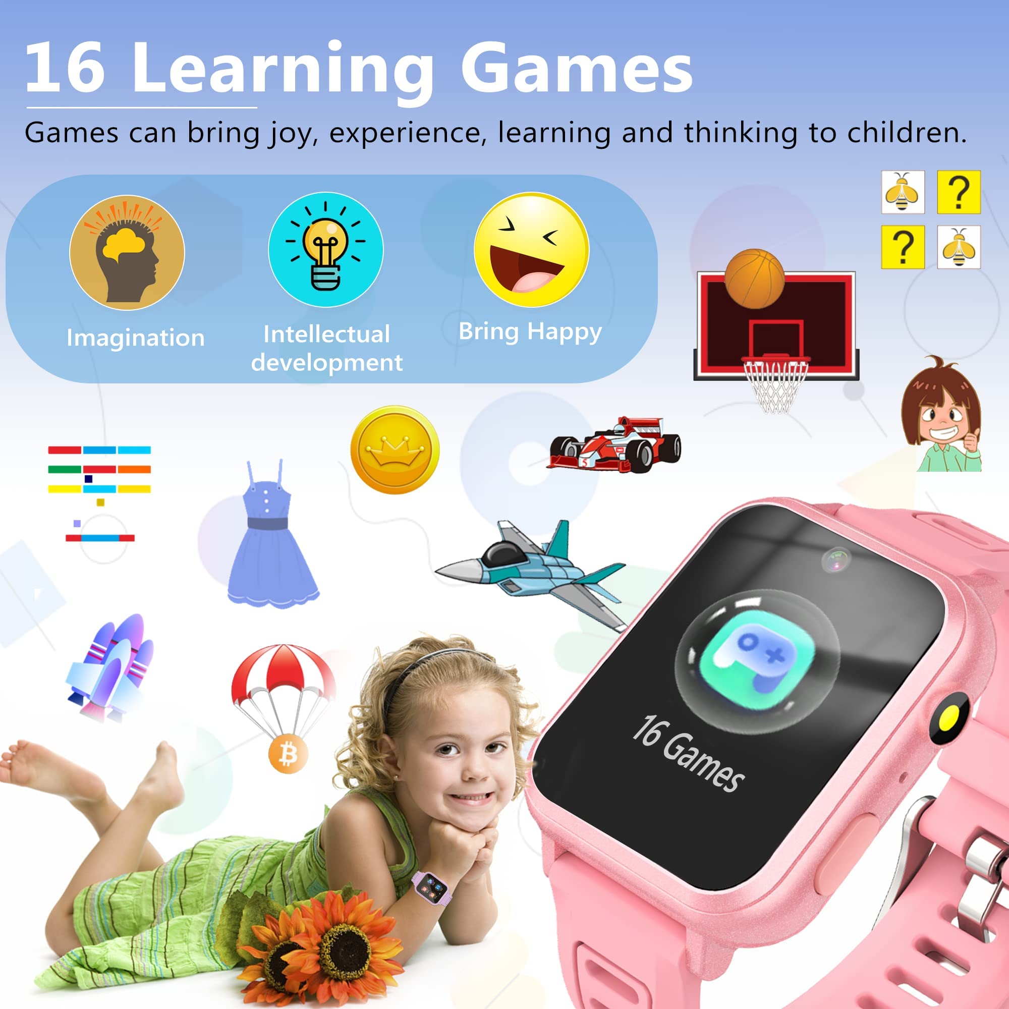 LITEYPP Kids Smart Watch - Interactive Game Watch for Boys & Girls with Music, Video, Camera, Pedometer, Alarm & Flashlight - Perfect Gift for Birthdays, School & Outdoor Play - Pink