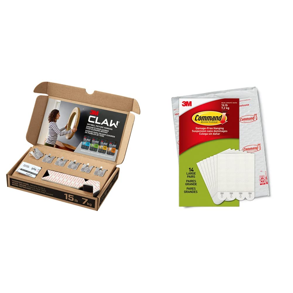 3M CLAW Drywall Picture Hanger with Temporary Spot Marker - 15 lbs Capacity, 6 Hangers & 6 Markers per Pack | Command Heavy Duty Picture Hanging Strips - 16 lbs Capacity | Perfect for Hanging Photos, Frames, Mirrors & Home Decor Securely on Walls