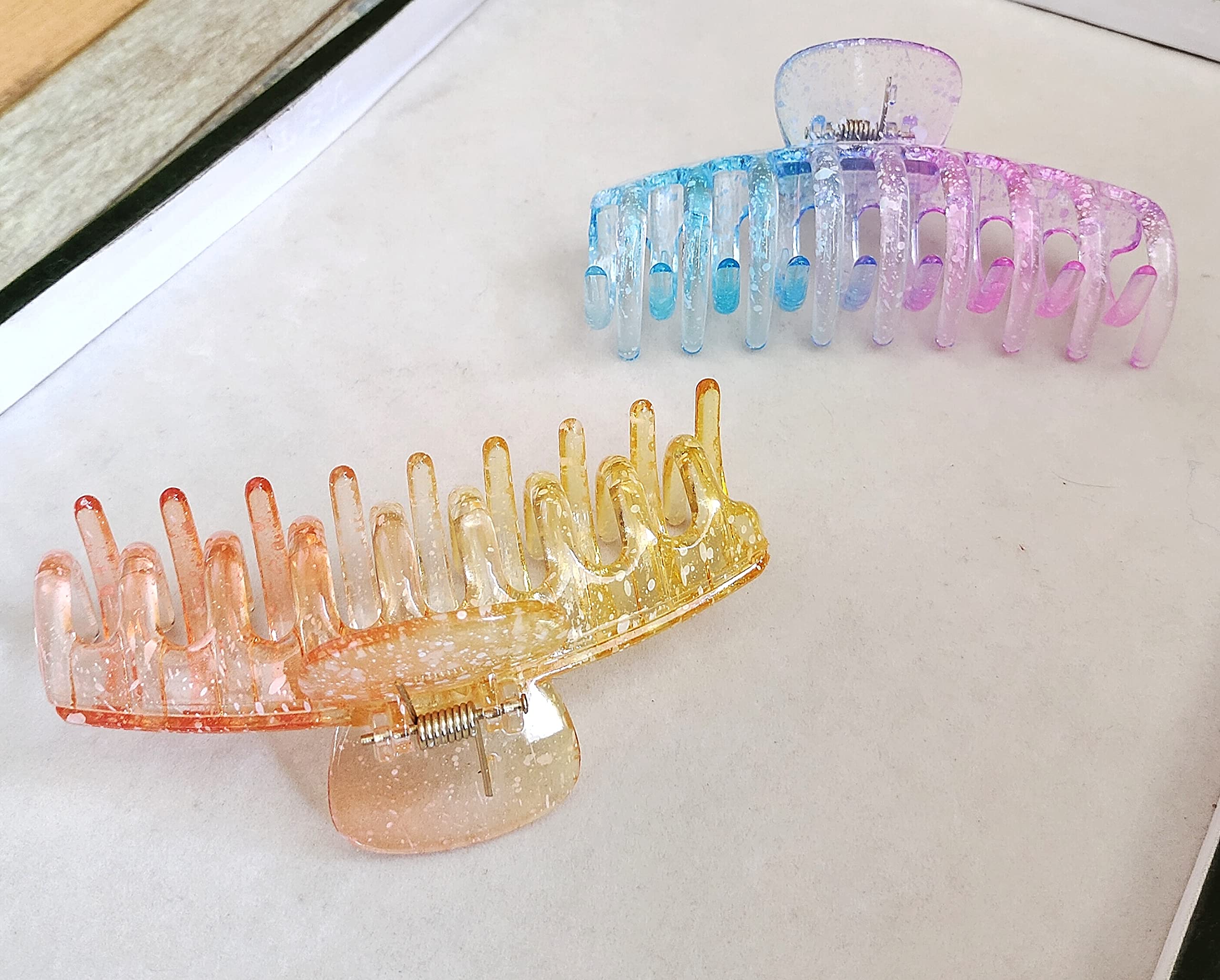 Korean Style Large Hair Claw Clip - RedChimes Thick Hair Clutcher for Women & Girls (6 Pack, Transparent Jumbo Clips) - Perfect for Updos, Ponytails & Everyday Hairstyles