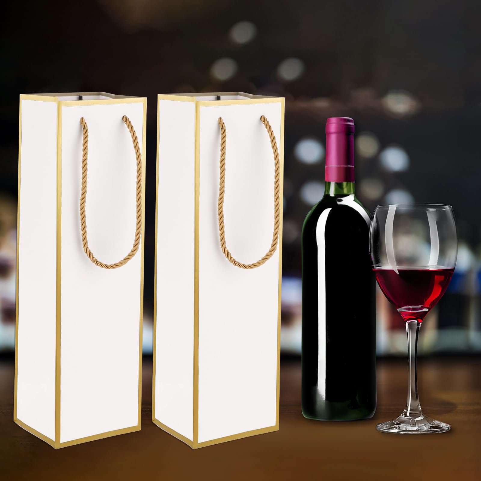 Luxury Wine Gift Bags 2 Pack - Reusable Gold Foil Printed Wine Bottle Bags 4