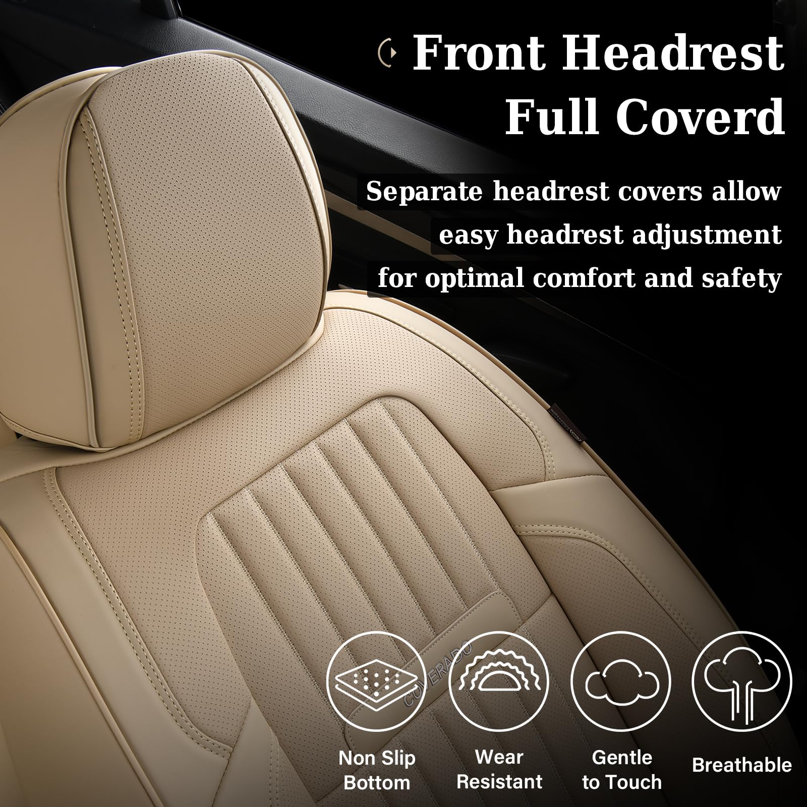 Premium Nappa Leather Car Seat Covers - Waterproof Front & Back Seat Protectors for Cars & Trucks (5-Seat Set, Beige) | Universal Fit for Most Vehicles | Perfect for Daily Commute, Road Trips & Pet Protection