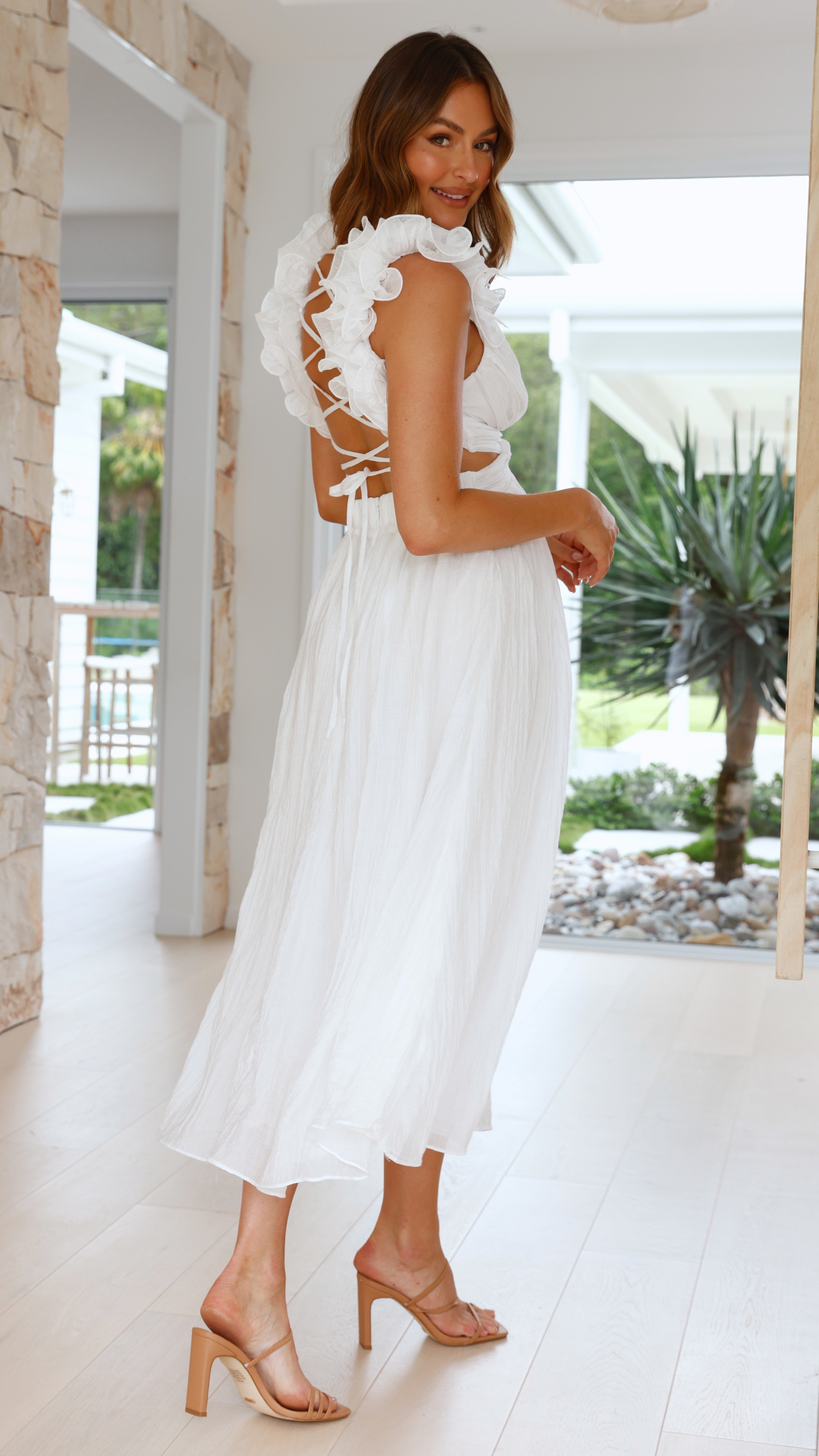 Cadell Maxi Dress for Women - Elegant White Long Summer Dress for Beach, Wedding & Vacation | Flowy Boho Style with Side Slits