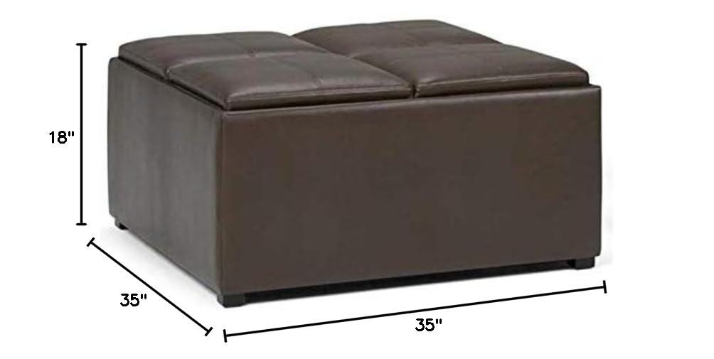 Trent Home Square Faux Leather Ottoman Stool - Chocolate Brown Storage Bench for Living Room, Bedroom & Entryway | Multi-Functional Footrest, Seat & Coffee Table Companion