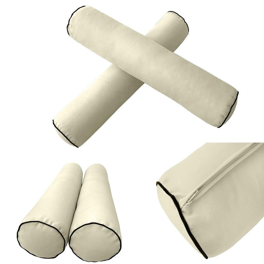 **Prolinemax Style1 Full Size 5-Piece Outdoor Daybed Set - Contrast Piping Mattress Cover, Bolster Pillow & Fitted Sheet - AD005 - Perfect for Patio, Poolside & Garden Relaxation**