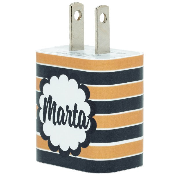 Monogram Gold & Black Stripe Phone Charger - Fast Charging Cable for iPhone, Android, Samsung - Perfect for Home, Office, Travel & Car Use