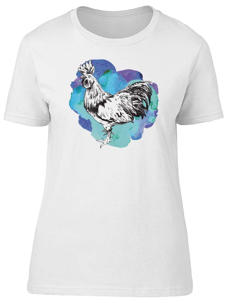 Smartprints Blue Watercolor Rooster Sketch T-Shirt for Women - Soft Cotton Graphic Tee for Casual Wear, Weekend Outfits & Artistic Fashion