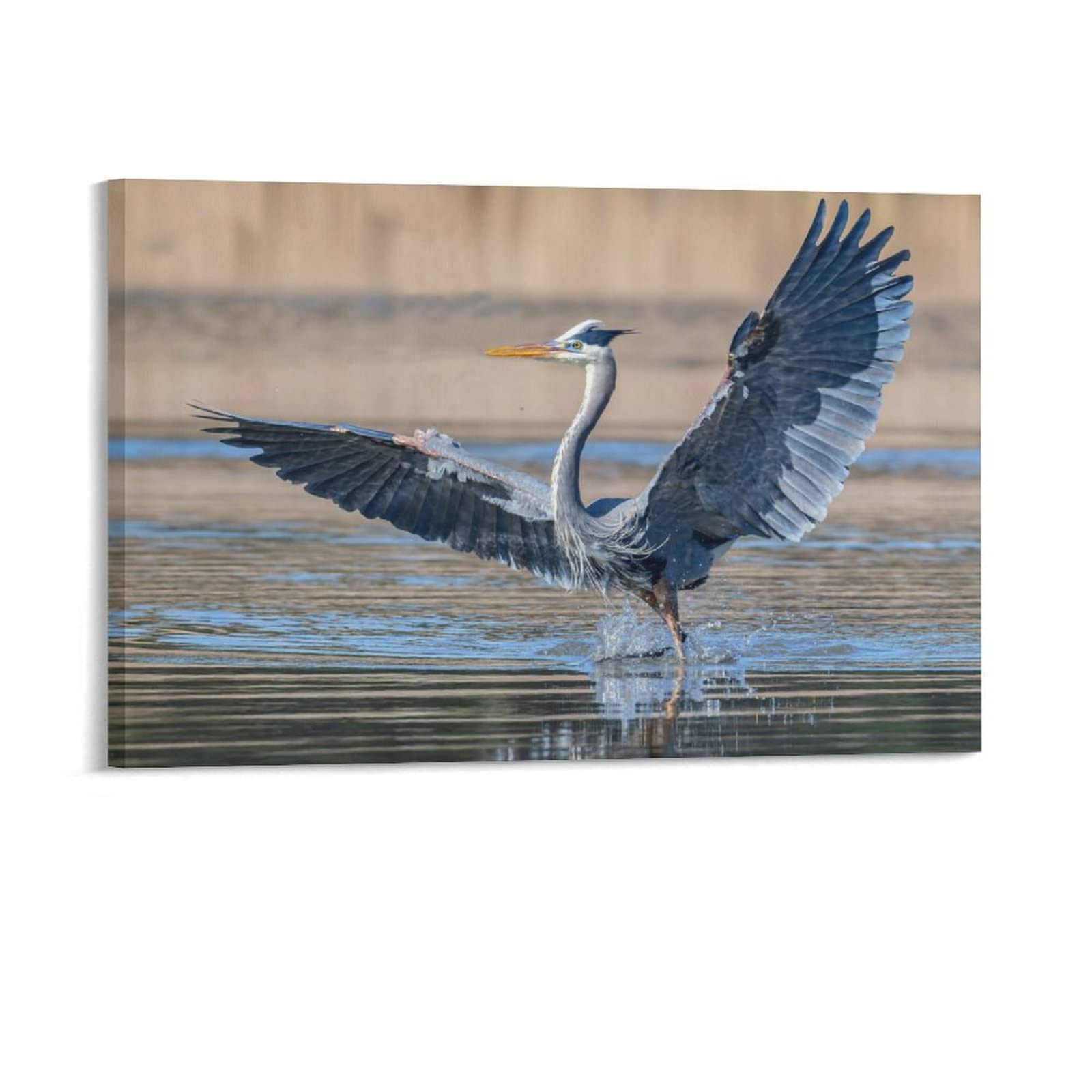Great Blue Heron at Sandy Lake - Premium Canvas Wall Art Print (24x36 inches) | Nature Landscape Painting for Living Room, Bedroom & Office Decor | Perfect Gift for Bird Lovers & Home Interior Design
