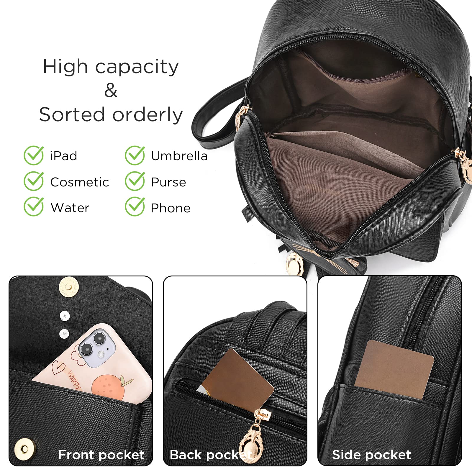 IHAYNER Girls Fashion Backpack - Mini Leather Purse Backpack for Women & Teen Girls with Coin Purse - Perfect for School, Travel & Daily Use