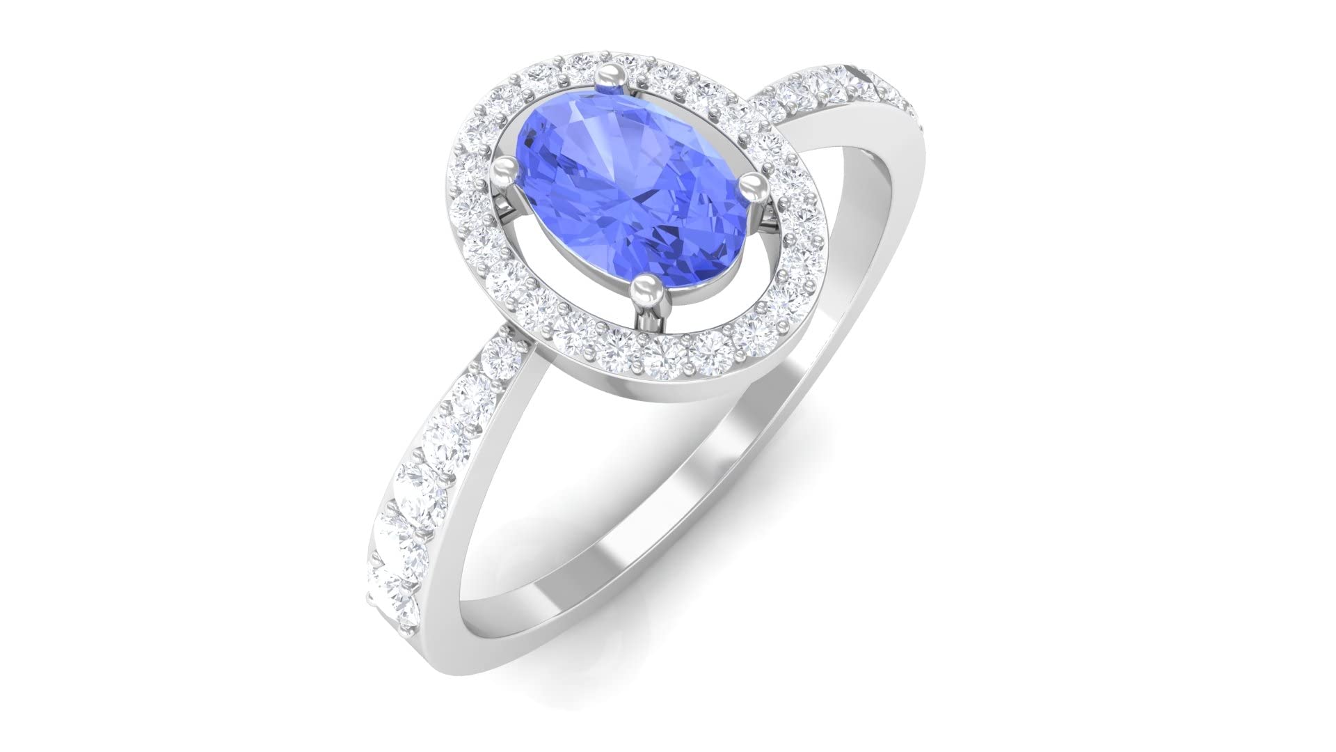 1 CT Oval Cut Tanzanite and Diamond Engagement Ring for Women - 14K Solid Gold Floating Halo Design - Perfect for Proposals, Anniversaries & Special Occasions
