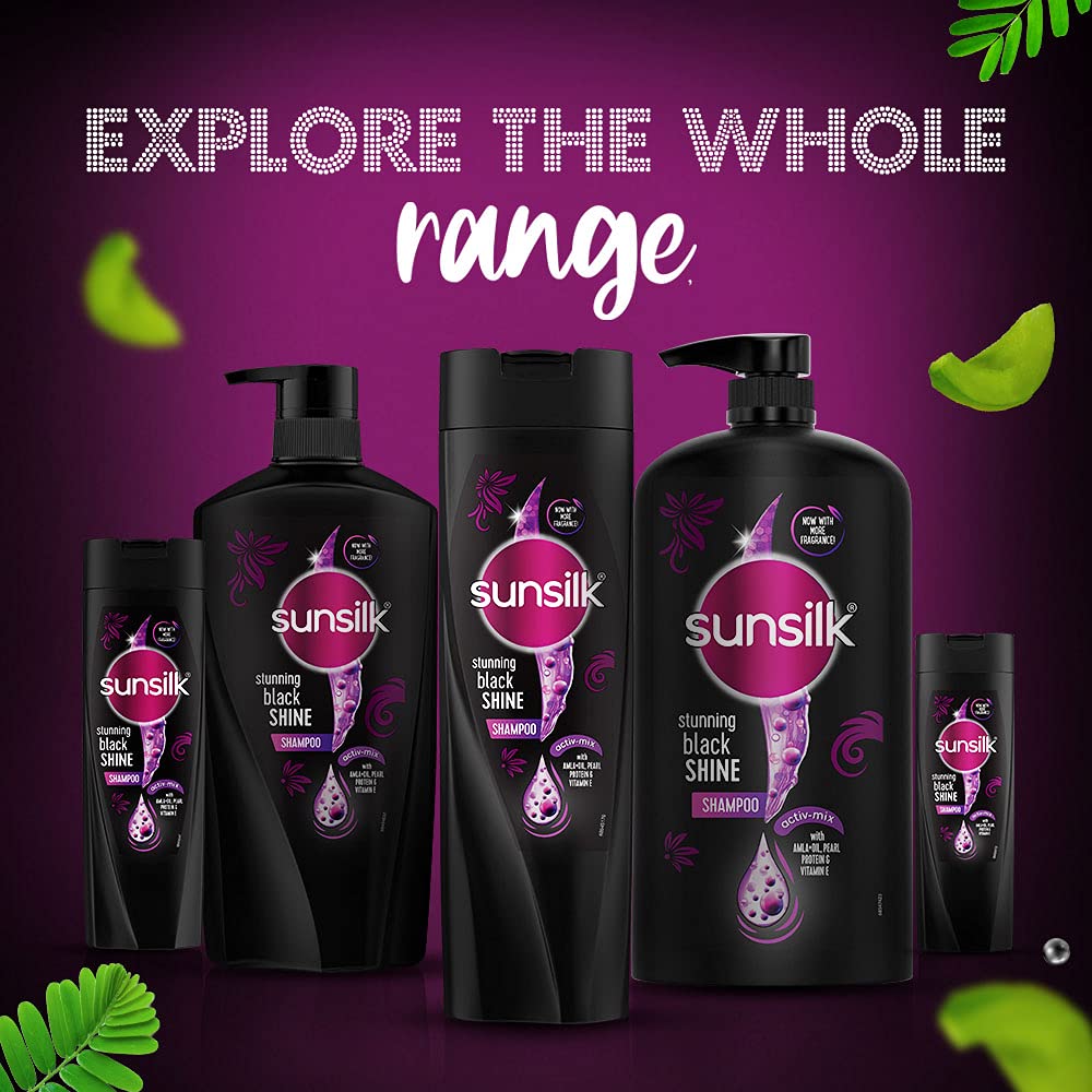 Sunsilk Stunning Black Shine Shampoo 340ml with Amla Oil & Pearl Protein - Hydrating & Volumizing for Shiny, Healthy Hair - Perfect for Dry, Damaged Hair Care & Daily Use