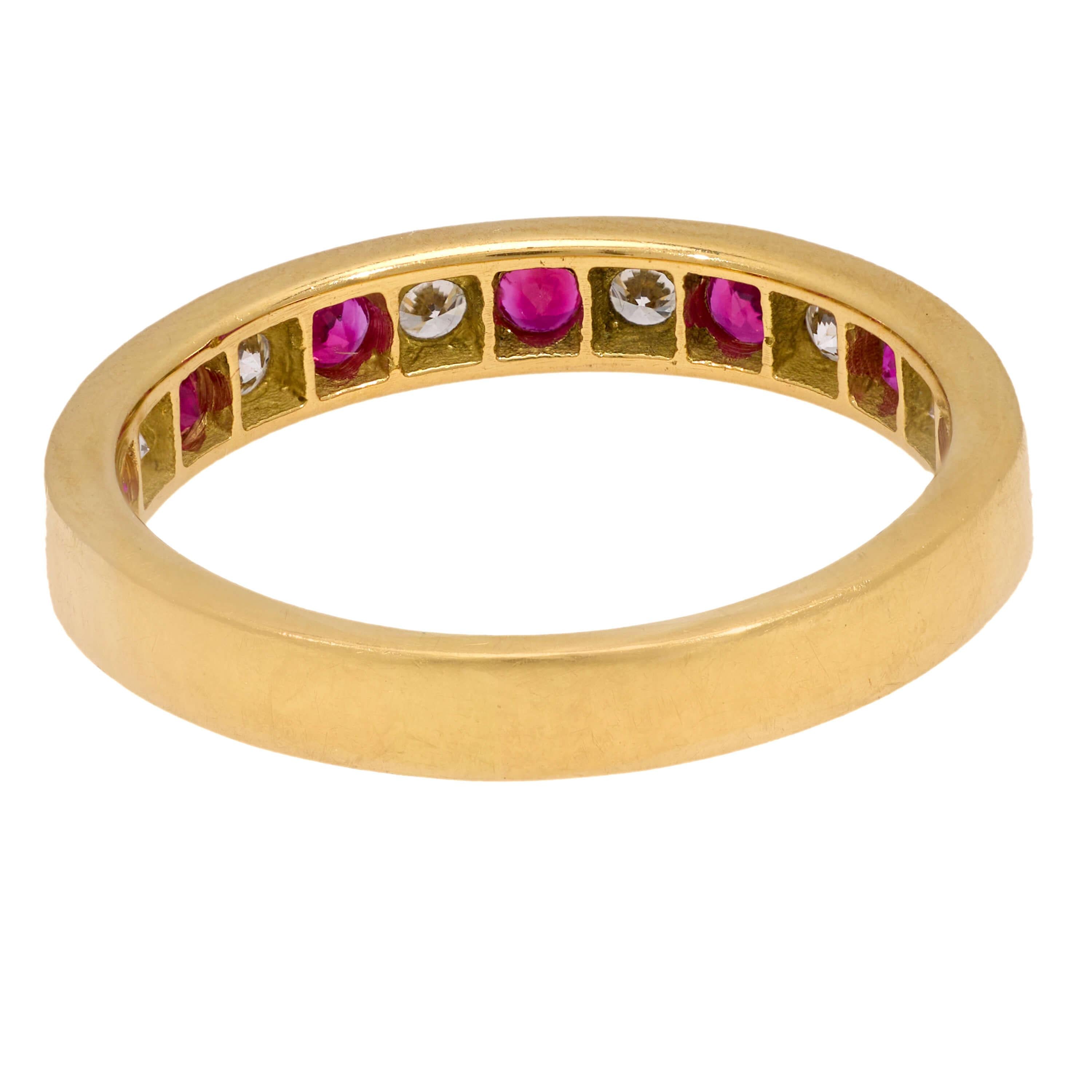 18K Gold Ruby and Diamond Half Eternity Band Ring for Women - Elegant Wedding, Engagement, Anniversary Gift for Her