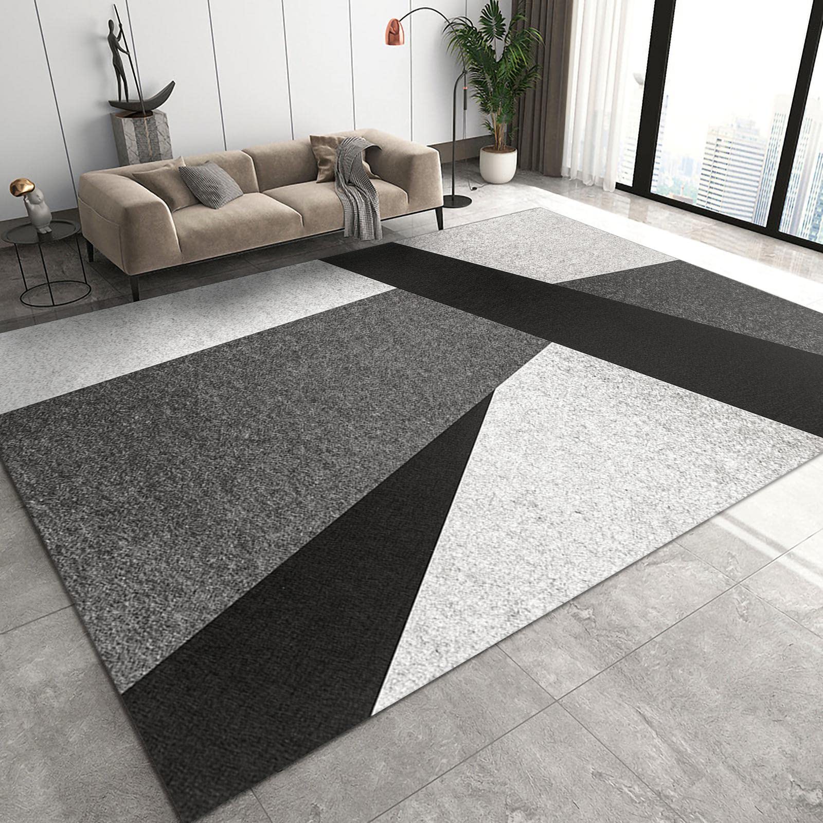 Geometric Mosaic Area Rug - Black & Gray Plaid Soft Washable Carpet for Nursery, Bedroom & Living Room - Easy Clean Kids Room Decor - 6.6ft x 5.3ft - Perfect for Playrooms, Dorm Rooms & Cozy Home Decor