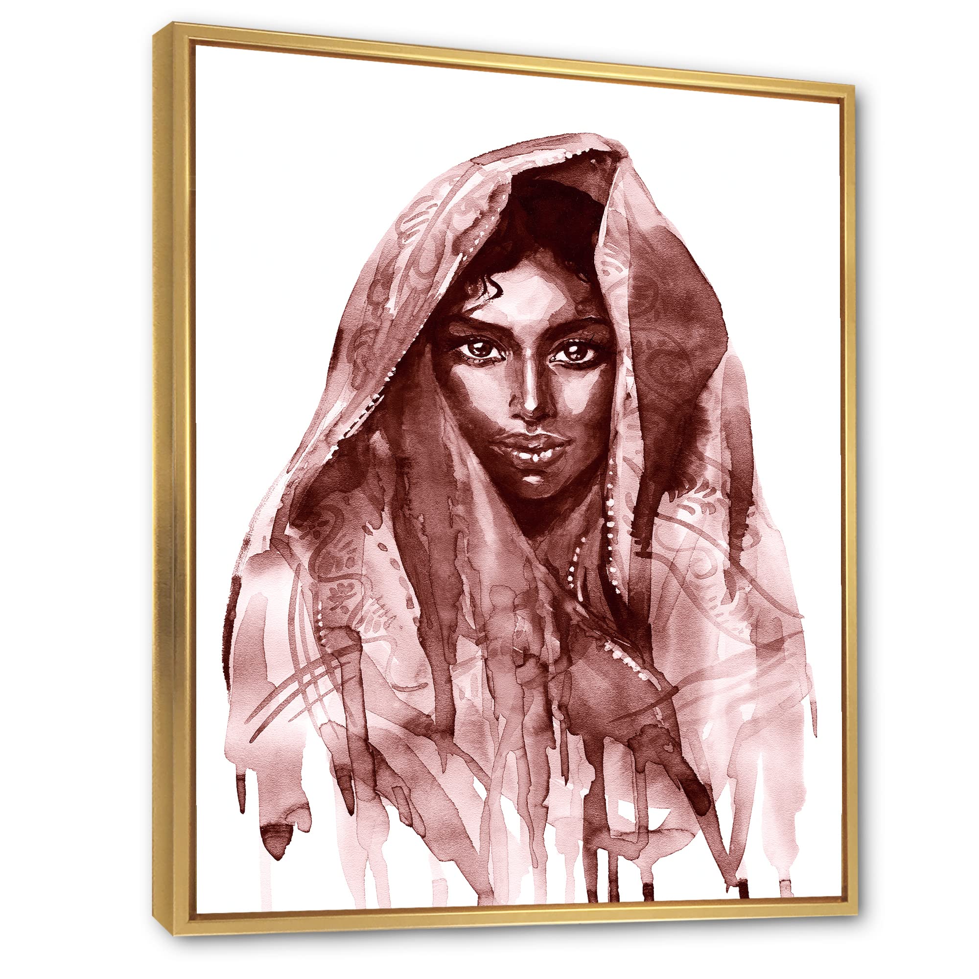DesignQ Monochrome Portrait of Young Indian Woman II - Modern Framed Canvas Wall Art Print for Living Room, Bedroom & Office Decor