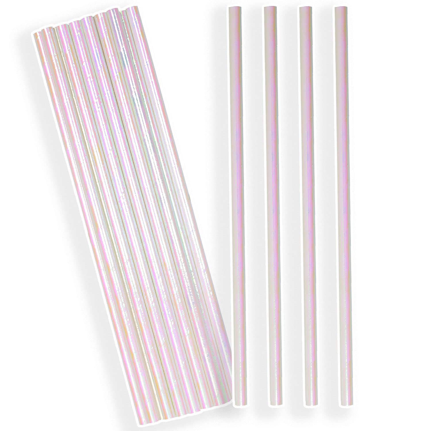 Eco-Friendly Iridescent Paper Drinking Straws - Biodegradable Disposable Straws Bulk Pack of 150 | Perfect for Parties, Weddings, and Eco-Conscious Events