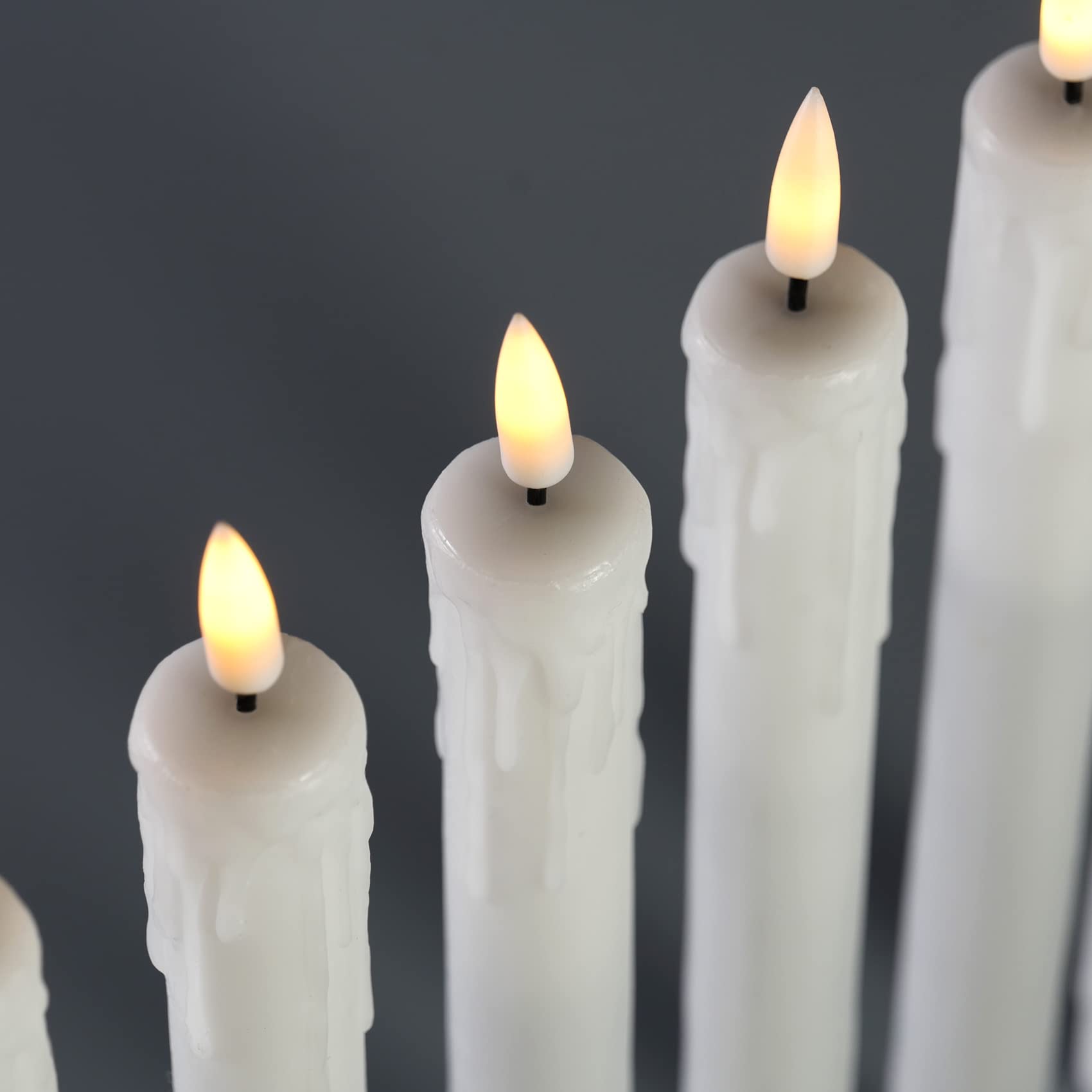 Flameless LED Taper Candles Set of 6 - White Dripping Wax Battery Operated Candlesticks with Remote & Realistic Flickering Effect - Perfect for Weddings, Home Decor, and Romantic Dinners