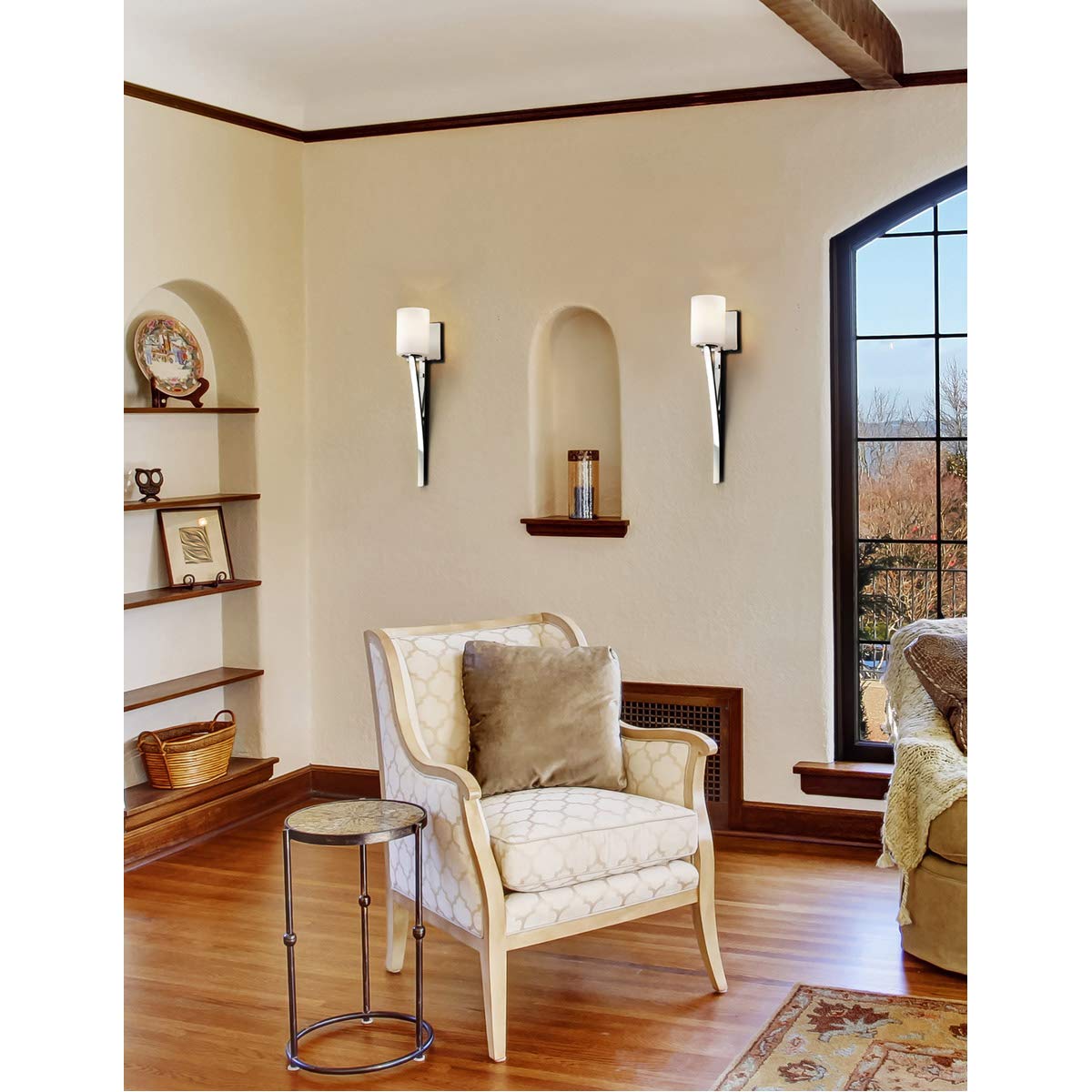 Sabre 1 Cylinder LED Wall Sconce with Flat Rim Shade - Polished Chrome Finish - Modern Lighting for Bedroom, Hallway & Living Room Decor