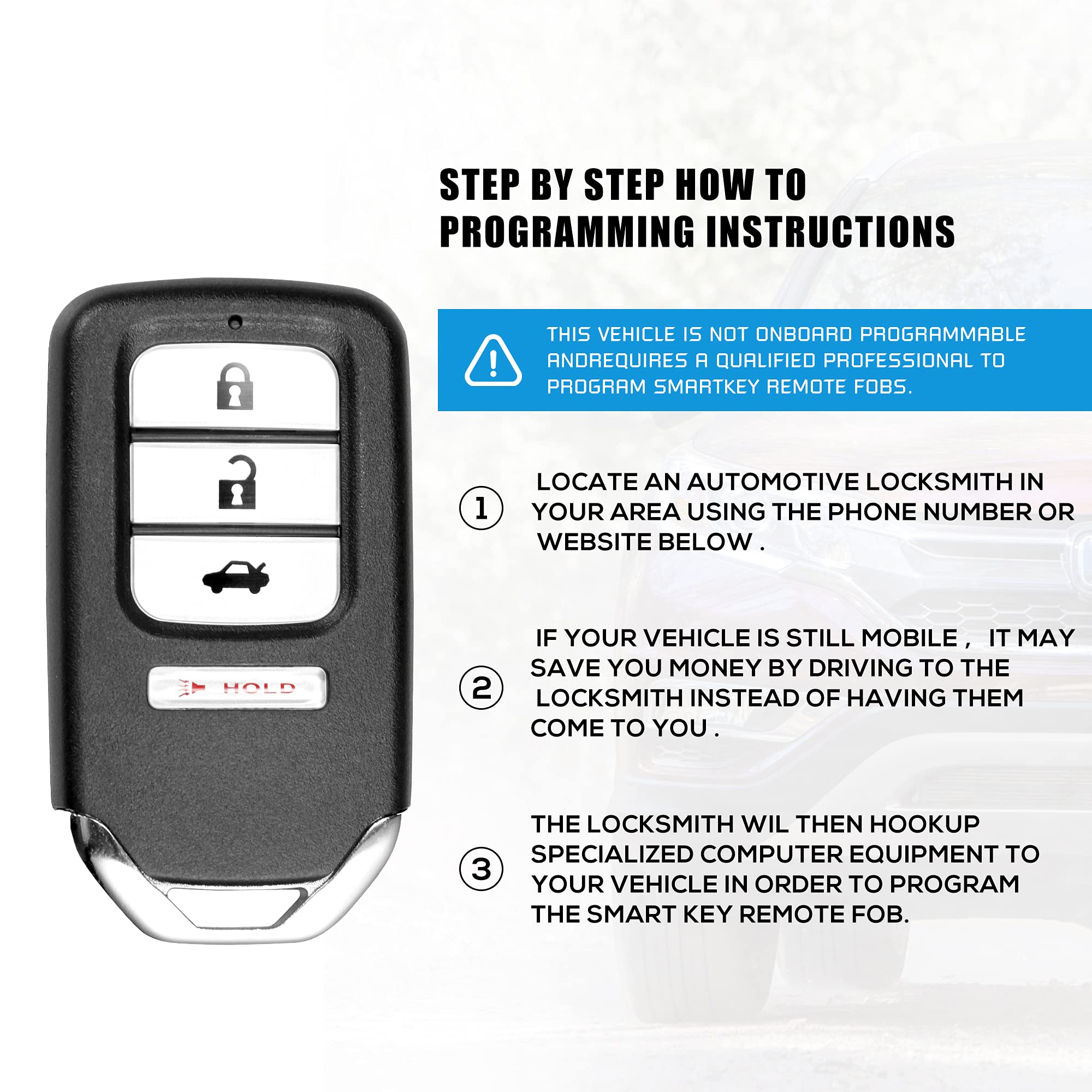 Replacement Smart Key Fob for Honda CR-V 2015-2016 - ACJ932HK1210A Remote Car Key | Perfect for Key Replacement, Spare Keys & Vehicle Security