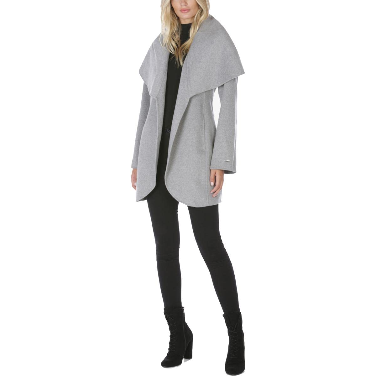 Tahari Women's Double Face Wool Blend Wrap Coat with Oversized Collar - Warm Winter Outerwear for Work, Office & Formal Occasions
