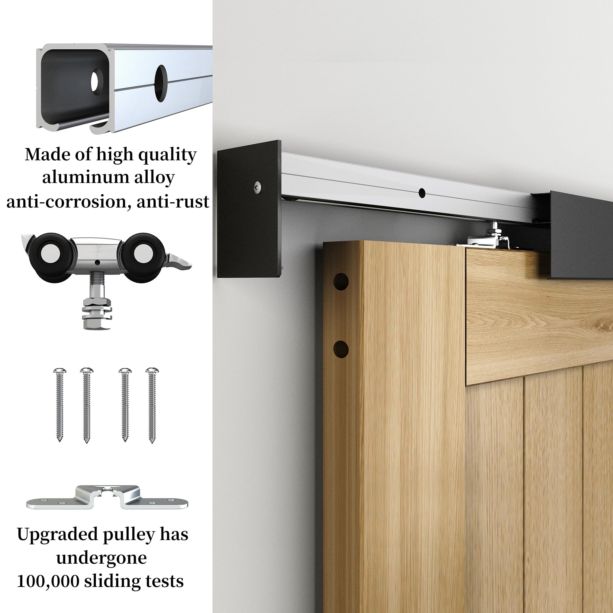 JUBEST 4FT Barn Door Sliding Hardware Track Kit - Heavy Duty Aluminum Alloy Box Rail System for Low Clearance Hidden Sliding Doors - Black Finish - Perfect for Bedroom, Closet, Pantry & Interior Door Installation