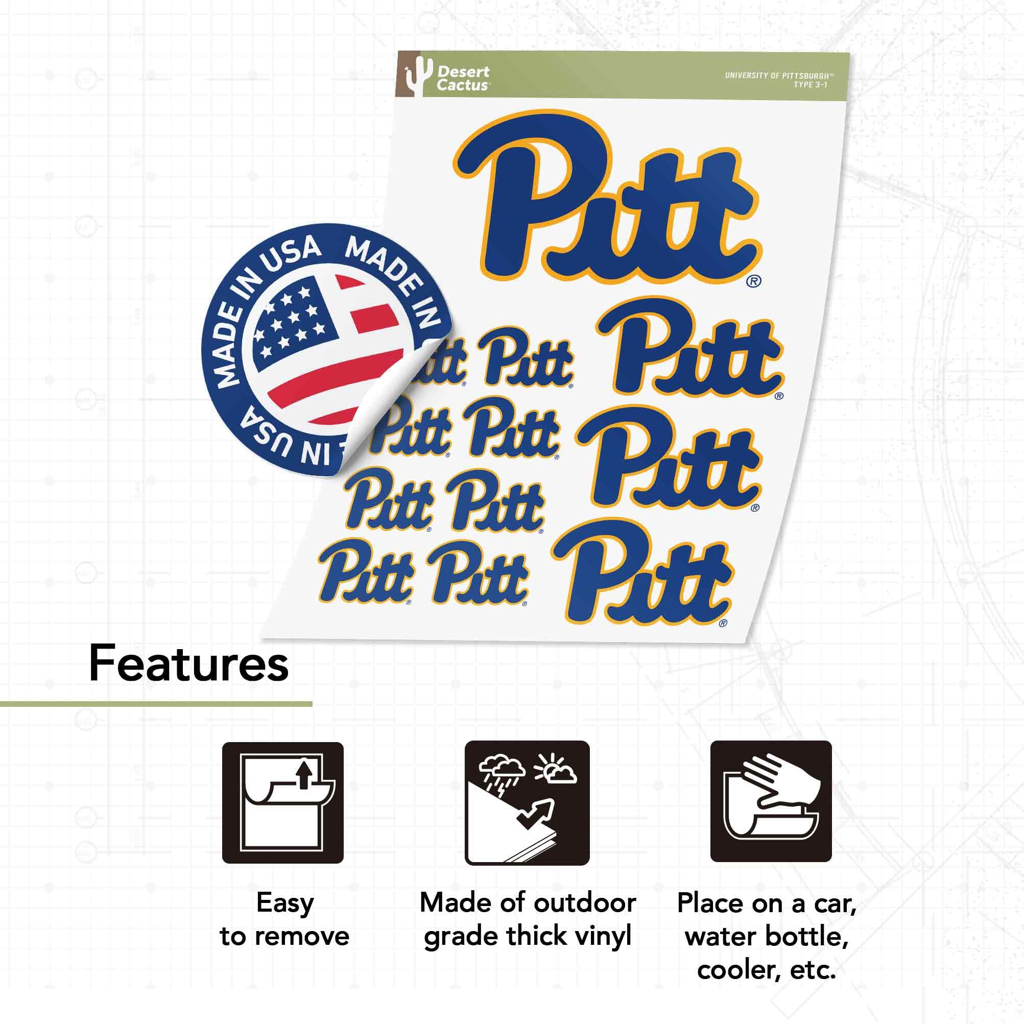 University of Pittsburgh Sticker Vinyl Decal Set - Durable Waterproof Decals for Laptop, Water Bottle, Car, Scrapbook & DIY Crafts (Sheet Type 3) - Perfect for School Spirit, College Pride & Gift Giving