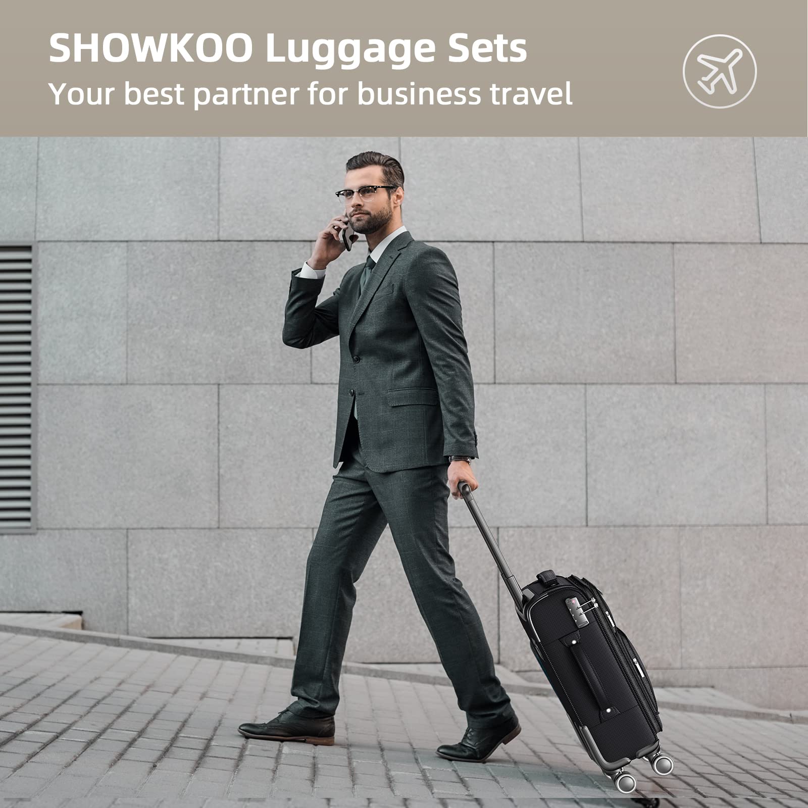 SHOWKOO 3-Piece Expandable Softside Luggage Set - Lightweight Durable Suitcases with Double Spinner Wheels & TSA Lock (20in, 24in, 28in) Black - Perfect for Air Travel, Business Trips & Family Vacations