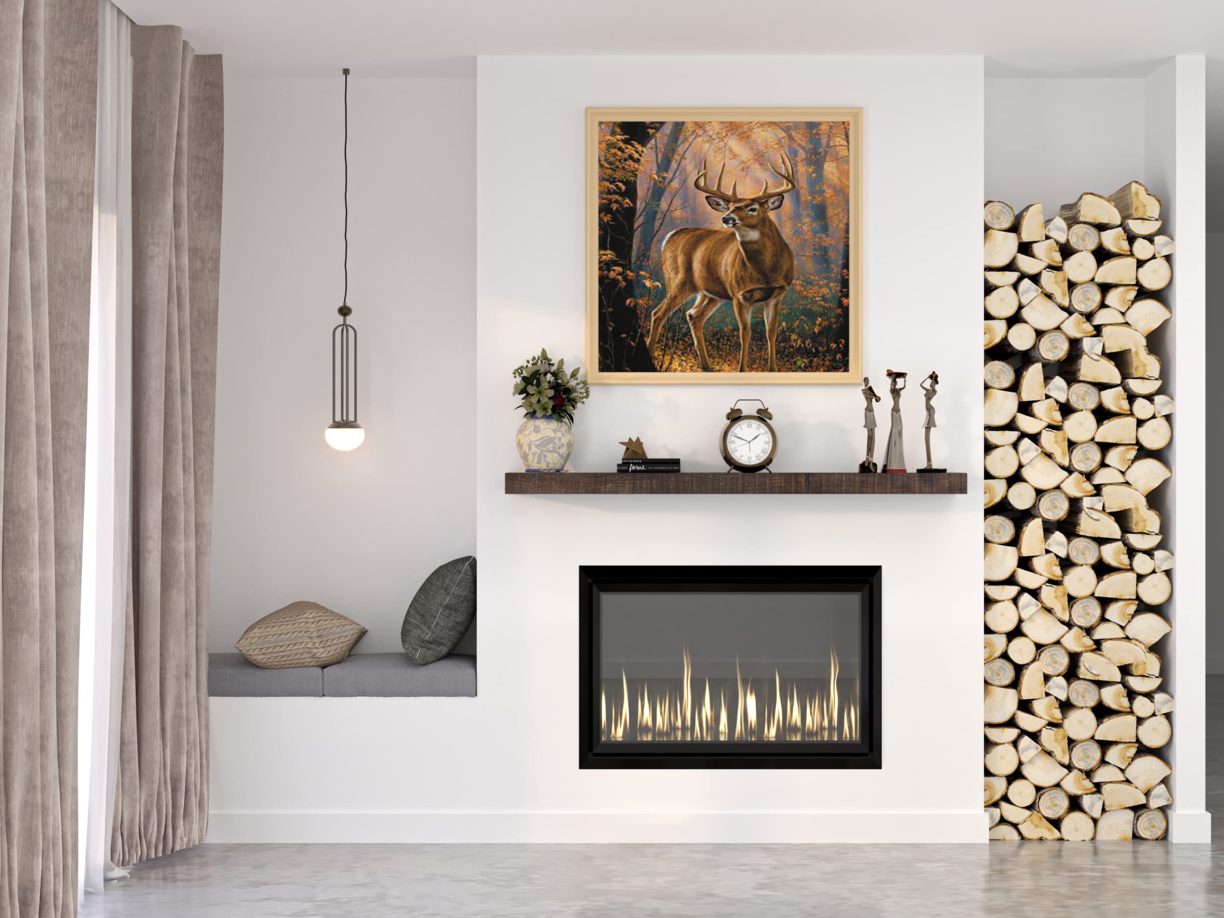 DOGBERRY 60 Inch Rustic Farmhouse Solid Wood Floating Mantel Shelf - Reclaimed Wood with Modern Invisible Brackets - 3 Inch Thick Slab - Dark Chocolate Finish - Perfect for Fireplace Mantel, Living Room Decor, Kitchen Shelving and Bedroom Storage