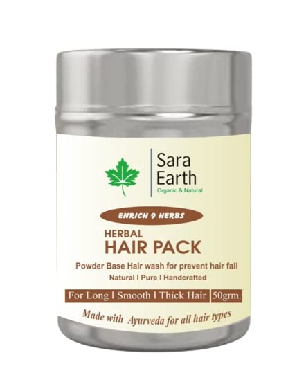 Sara Earth Herbal Hair Pack Powder - Natural Hair Wash for Hair Fall Prevention | Promotes Long, Smooth & Thick Hair Growth | 50g | Perfect for Daily Hair Care & Scalp Nourishment