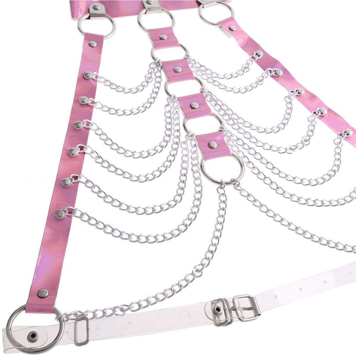 Holographic Rave Body Harness with Cage Bra, Choker & Chain Belts - Festival Costume for EDM, Music Events & Clubwear | Perfect for Rave Outfits, Cosplay & Nightlife Fashion
