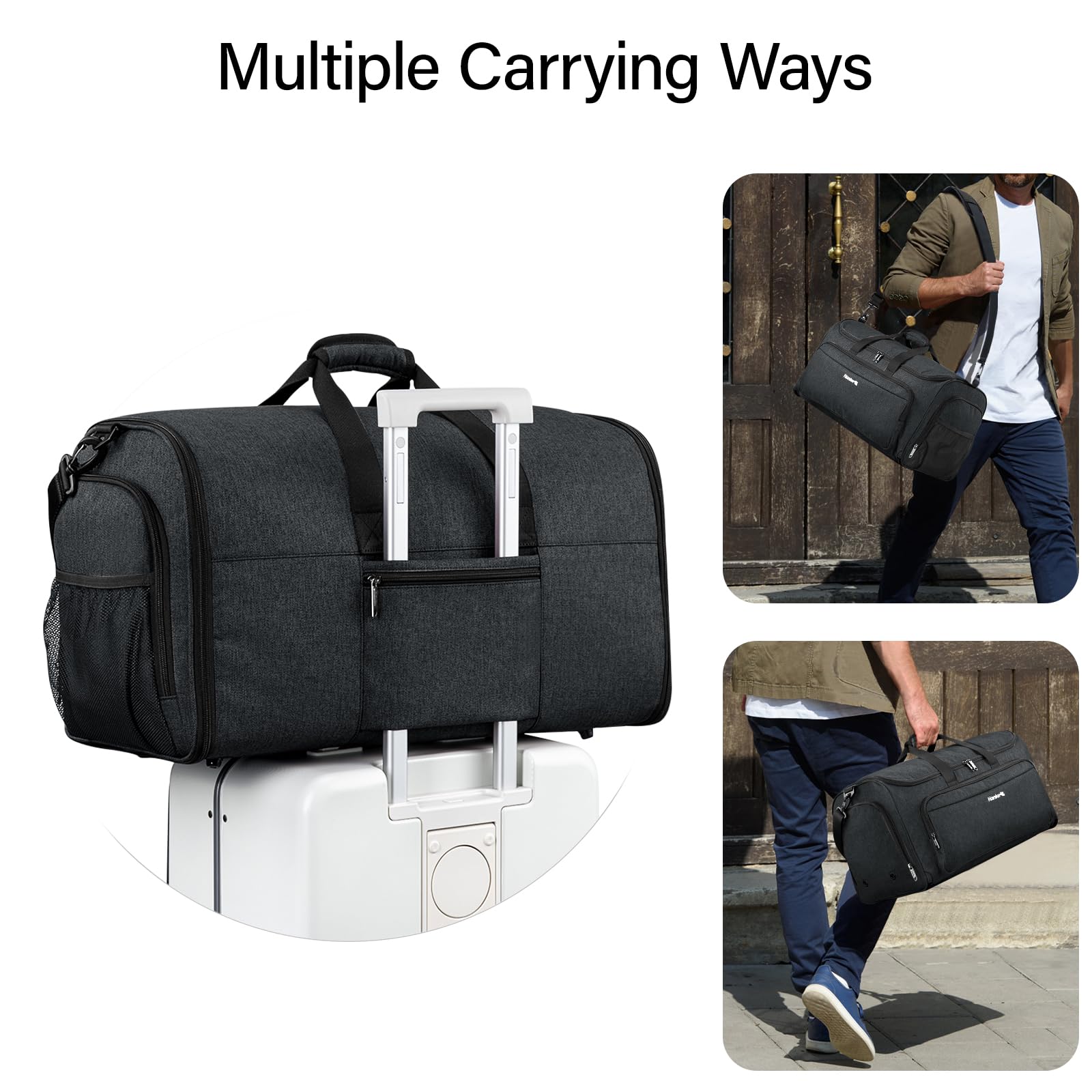 Hanke Convertible 2-in-1 Carry On Garment Bag & Duffle Bag for Travel - Hanging Suitcase with Shoe Compartment - Weekender Luggage for Men & Women (Black) | Perfect for Business Trips, Weekend Getaways & Airplane Travel
