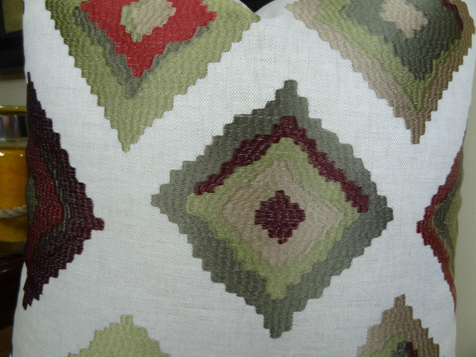 Plutus Earth Native-Trail Handmade Throw Pillow 22x22 Inch - Boho Decorative Cushion Cover for Sofa, Bed, Chair - Soft Cotton Square Pillow Case in White, Green, Red - Perfect for Living Room, Bedroom, Patio Decor