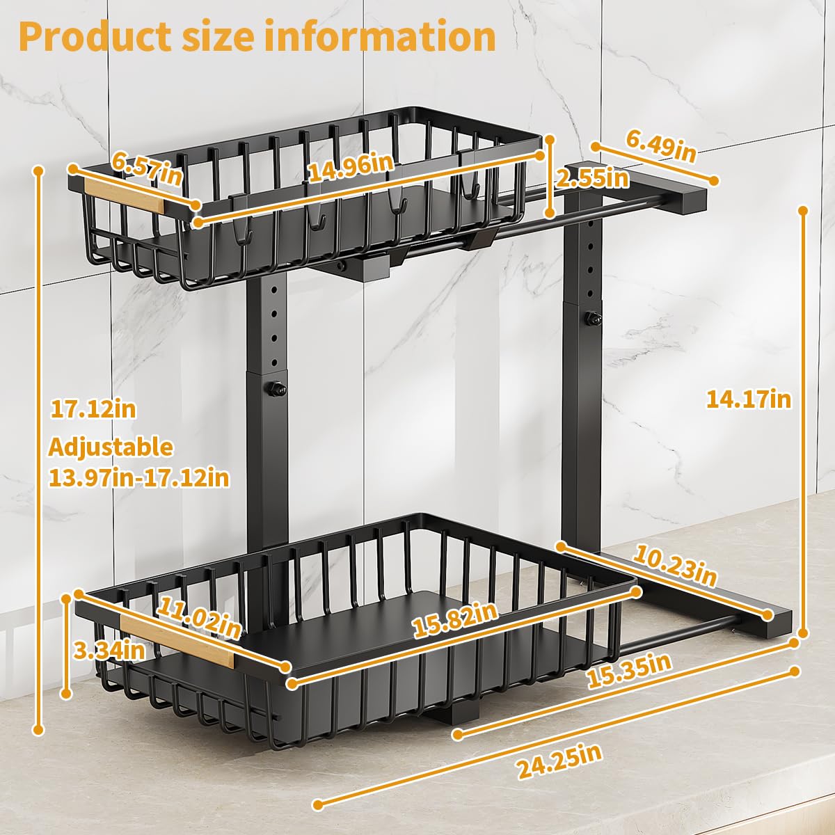 2-Tier Under Sink Organizer with Slide-Out Drawers - Metal Pull-Out Cabinet Storage for Kitchen, Bathroom & Pantry (2-Pack) - Perfect for Maximizing Space Under Sinks and Cabinets