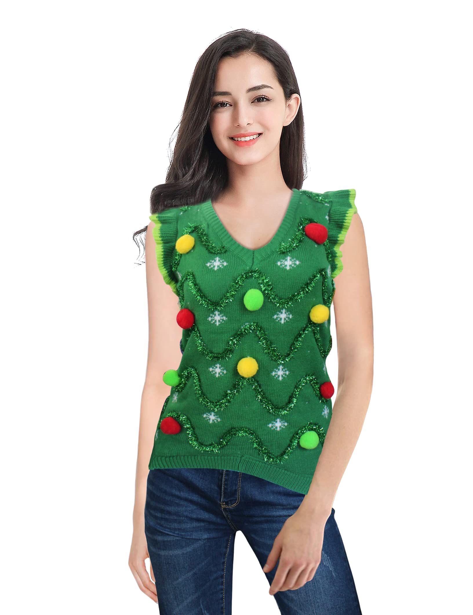 Funny Ugly Christmas Sweater for Women - Reindeer Design Holiday Knit Vest | Perfect for Xmas Parties, Family Gatherings & Festive Photos