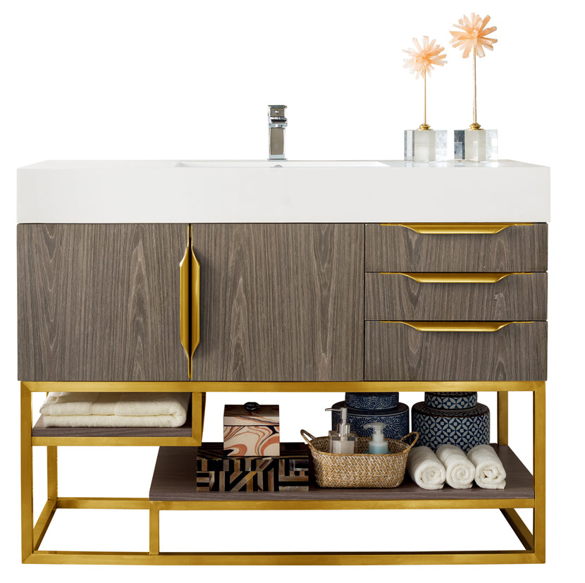 Columbia 48 Inch Single Bathroom Vanity Set in Ash Gray with Radiant Gold Hardware - Perfect for Modern Master Bathrooms and Guest Bath Remodels