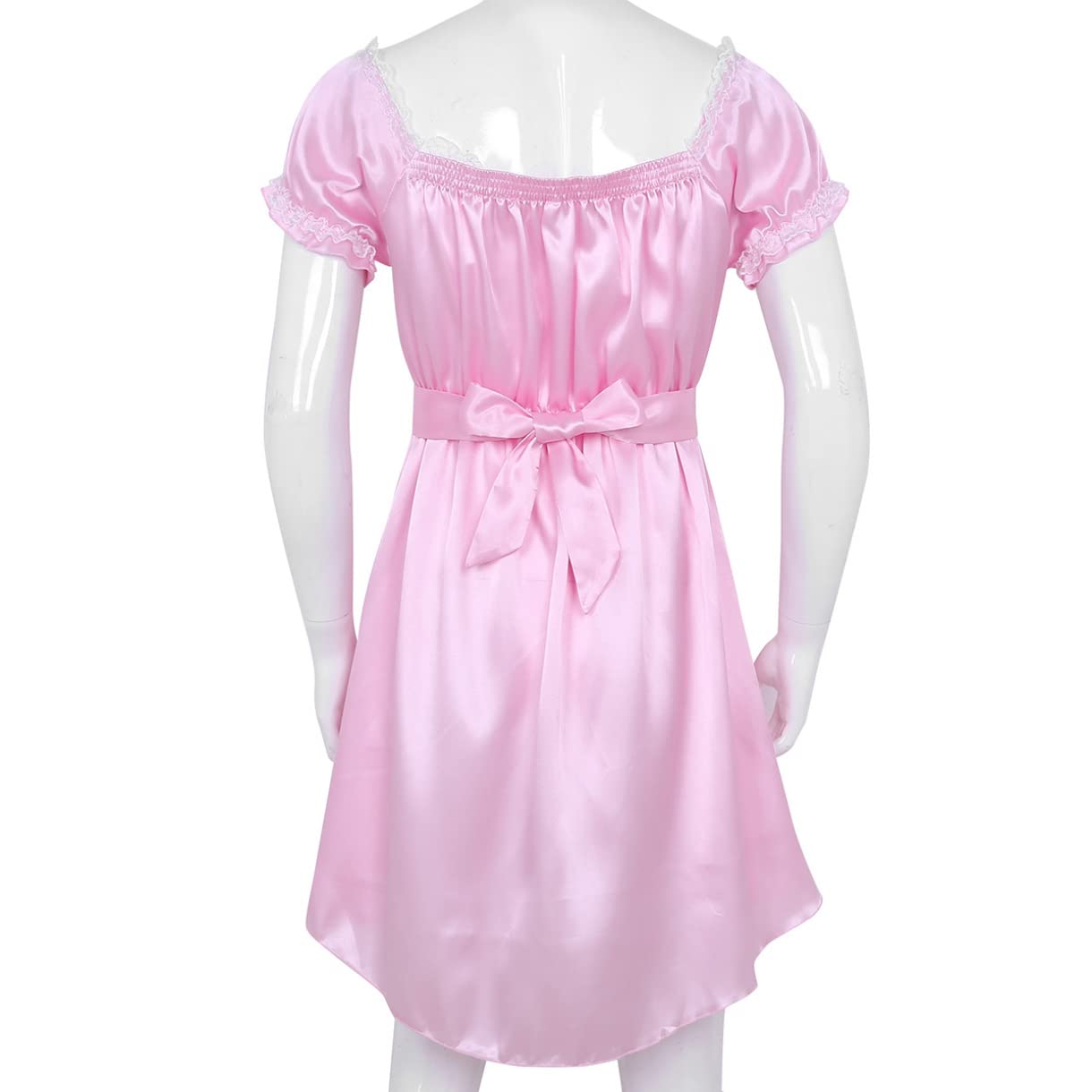 EasyForever Men's One Piece Silky Satin Lace Trim Ruffled Dress - Crossdressing Costume for Cosplay, Halloween & Special Occasions