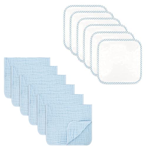 Comfy Cubs 6-Pack Organic Bamboo Baby Washcloths & Muslin Burp Cloths Set - Ultra Soft, Absorbent for Newborns, Infants - Perfect for Feeding, Bath Time & Gentle Skin Care